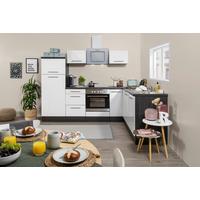 Eckküche m. Geräte Weiß Hochgl /Eiche Grau ca. 260x200cm - Weiß Hochglanz/Alufarben, KONVENTIONELL, Holzwerkstoff/Metall (260/200cm) - Respekta