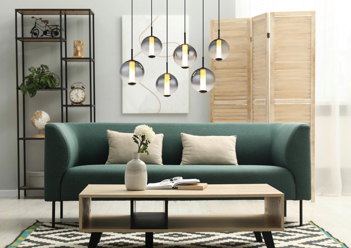 LED-HÄNGELEUCHTE 15798-6H LACY - Weiss/Schwarz, Konventionell, Glas/Kunststoff (100/49/120cm) - Globo