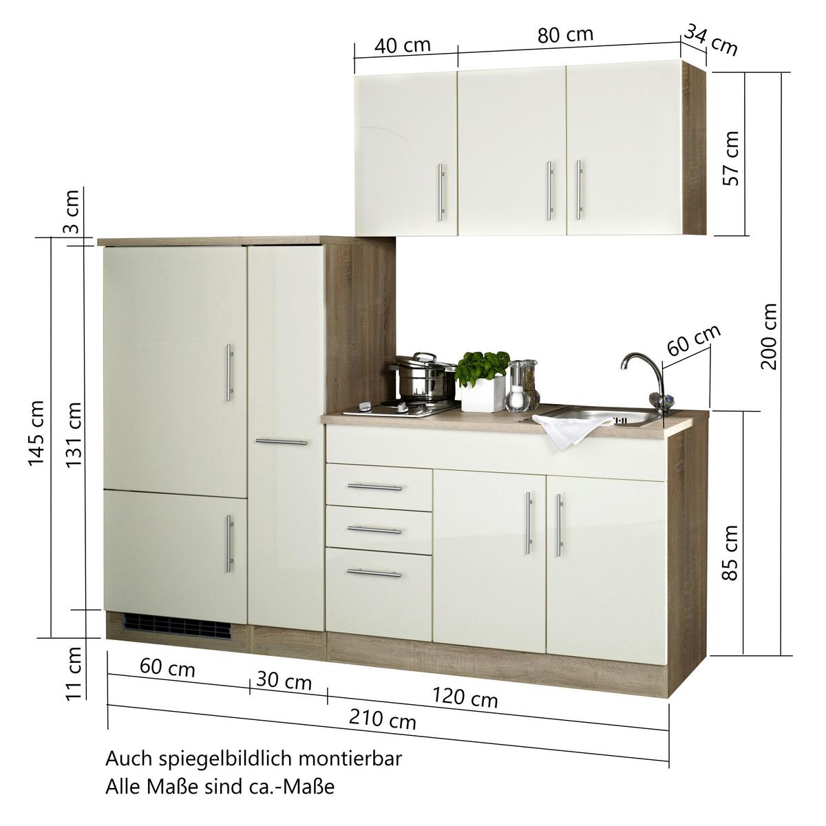 Küchenblock Toronto II m. Geräten Buche - Chromfarben/Buchefarben, MODERN, Holzwerkstoff/Metall (210cm) - Held