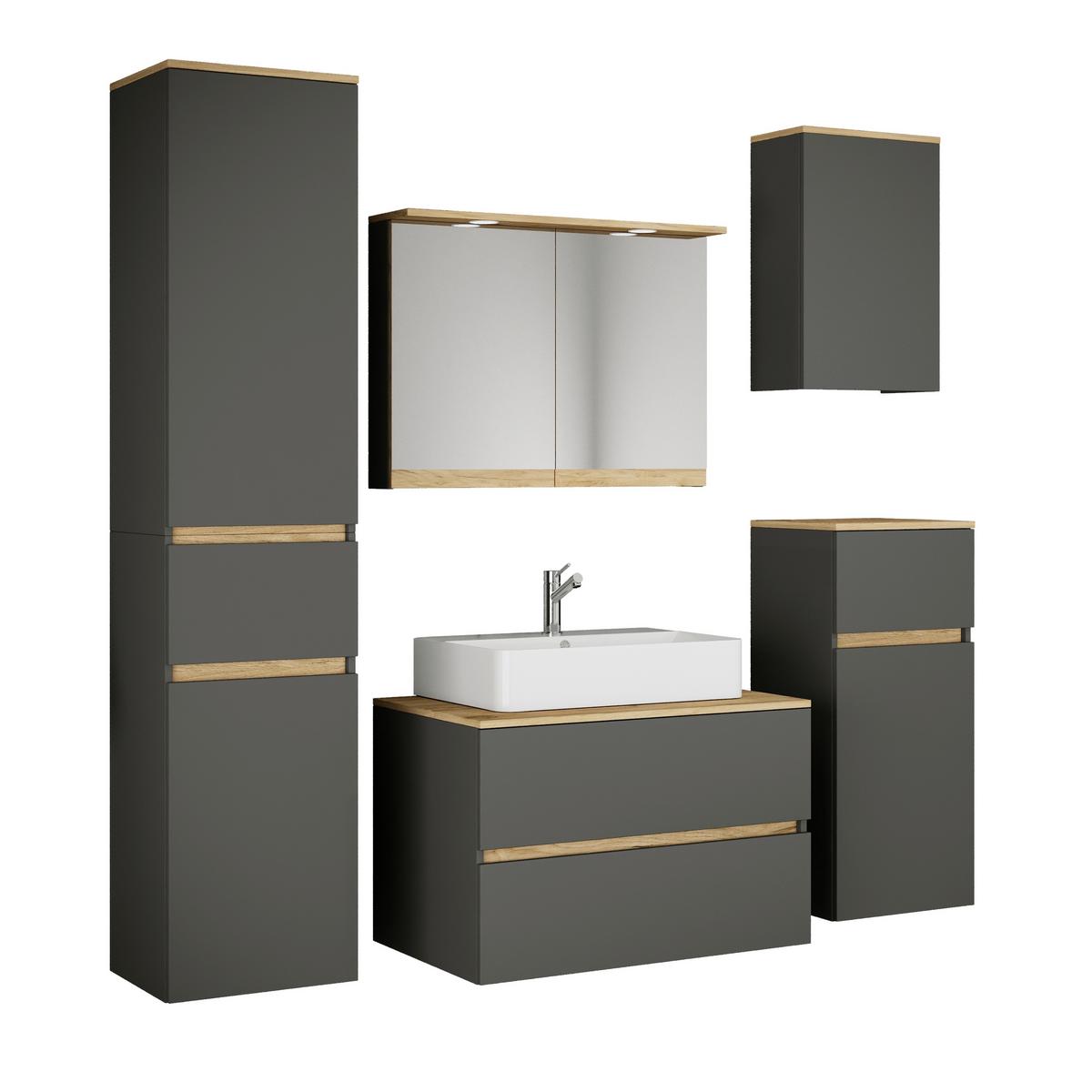 Badezimmer Cosila - Honigeiche/Weiss, Trend, Keramik/Holzwerkstoff (160cm) - MID.YOU