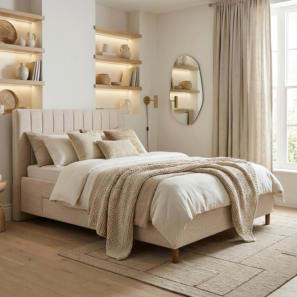 Polsterbett Talio Beige ca. 140x200cm - Eichefarben/Beige, KONVENTIONELL, Holz/Holzwerkstoff (140/200cm) - Mömax
