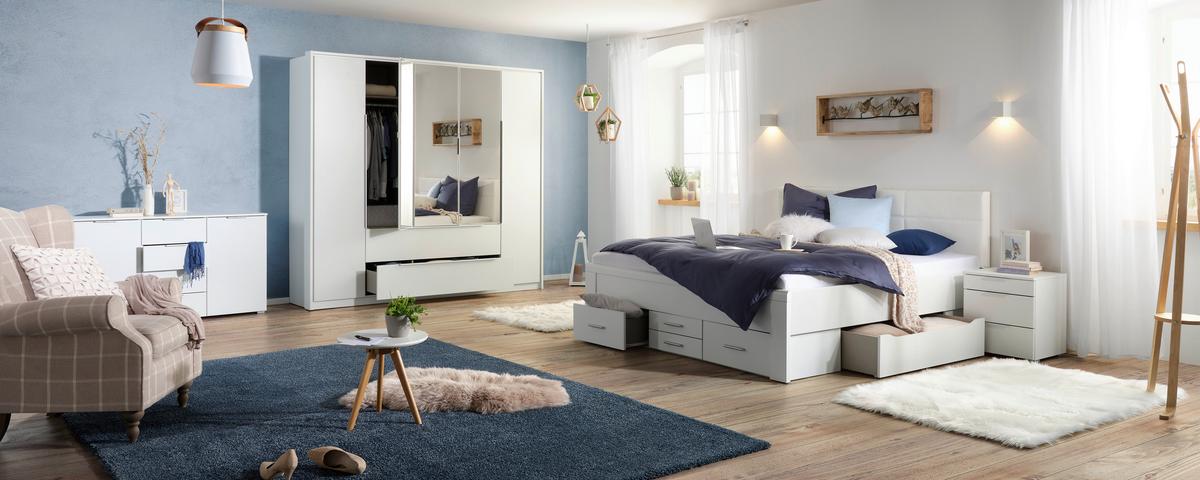 Bett in Weiss ca. 180x200cm - Konventionell, Holzwerkstoff/Textil (185/102/208cm) - Mömax