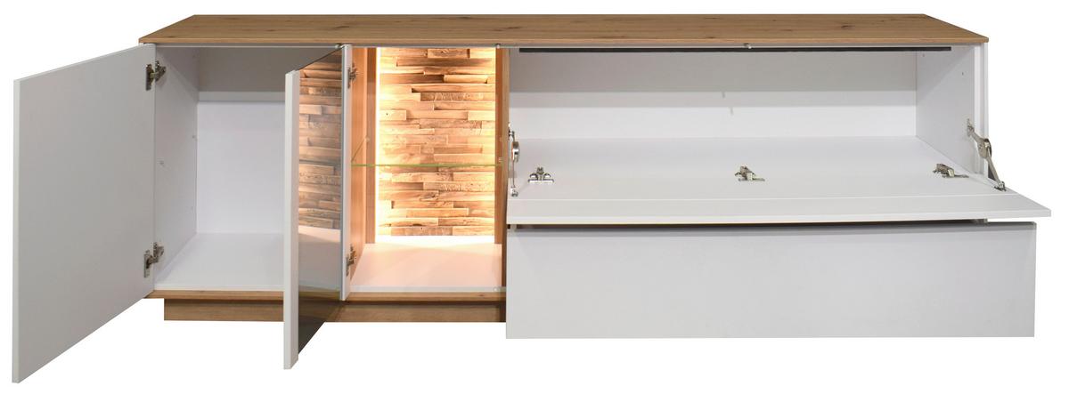 TV-Element Halvar Weiß/Eiche Artisan - Weiß/Eiche Artisan, MODERN, Glas/Holz (207/71/42cm) - Premium Living