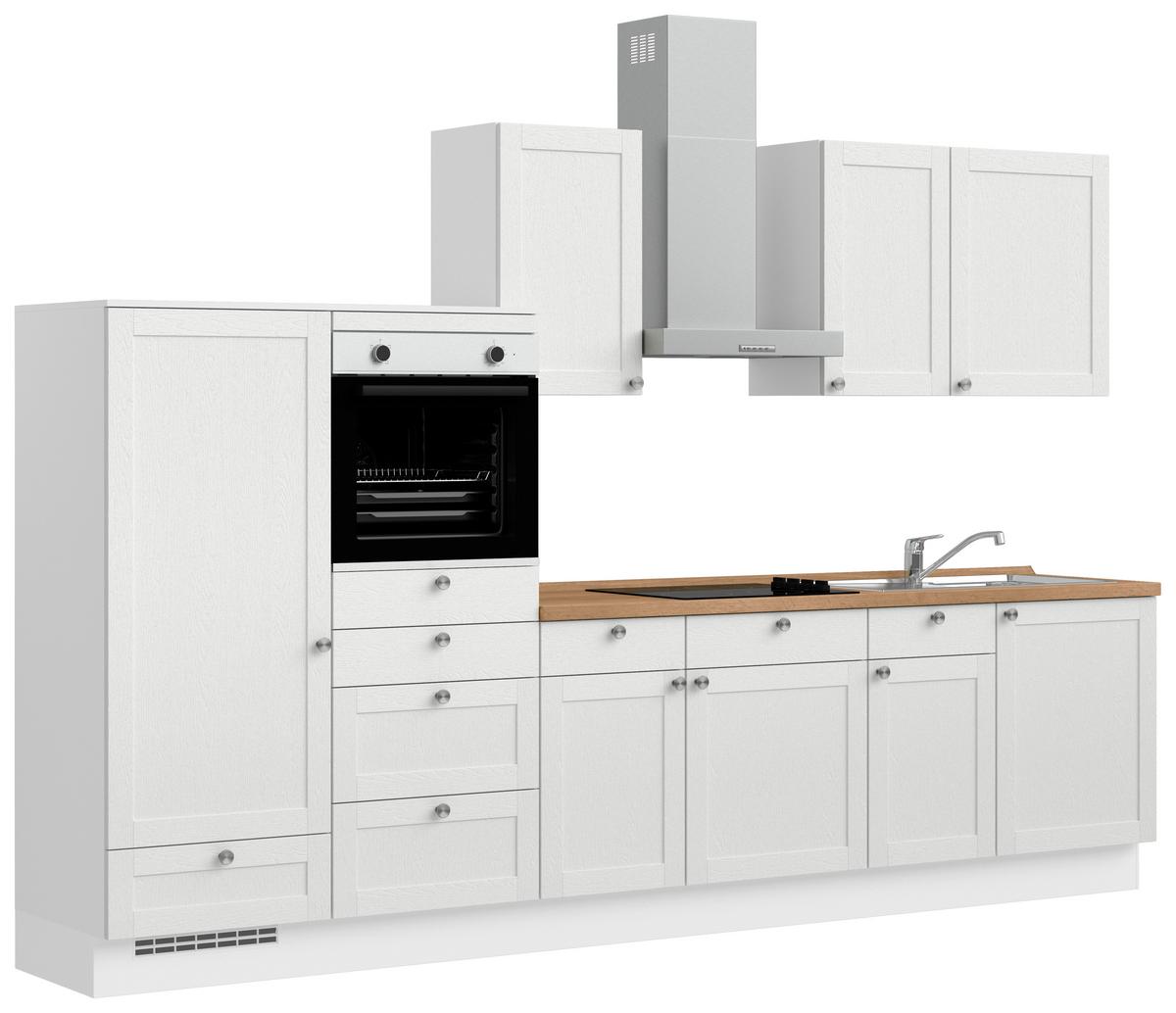 Küchenleerblock Frame Low o. Geräte Weiß - Edelstahlfarben/Eichefarben, MODERN, Holzwerkstoff/Metall (330cm) - Nobilia