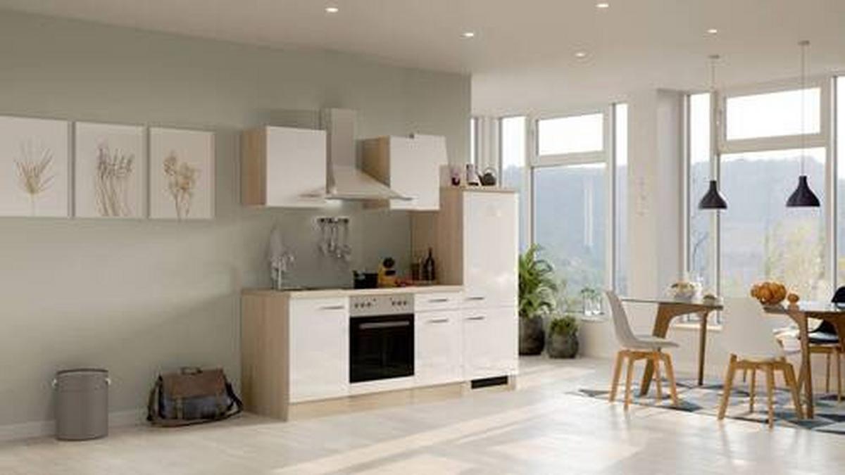 Kuhinjski Blok Valero, Bela - barve nerjavečega jekla/bela, Moderno, kovina/leseni material (220cm) - FlexWell