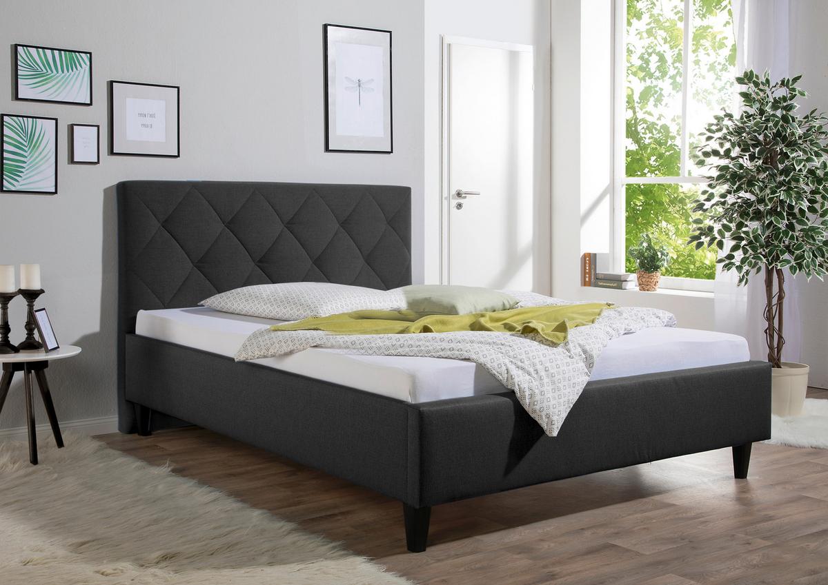 Polsterbett Aiken Anthrazit ca. 140x200 cm - Anthrazit/Schwarz, MODERN, Holz/Textil (140/200cm) - Livetastic