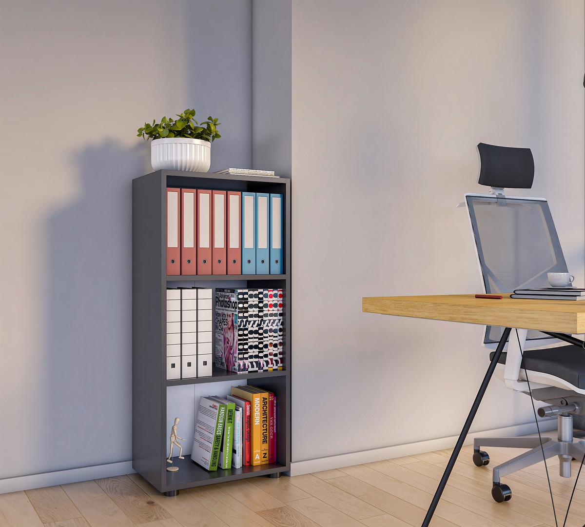 Regal Ulas 3, Siva - črna/antracit, Moderno, umetna masa/leseni material (49/108/32cm) - MID.YOU