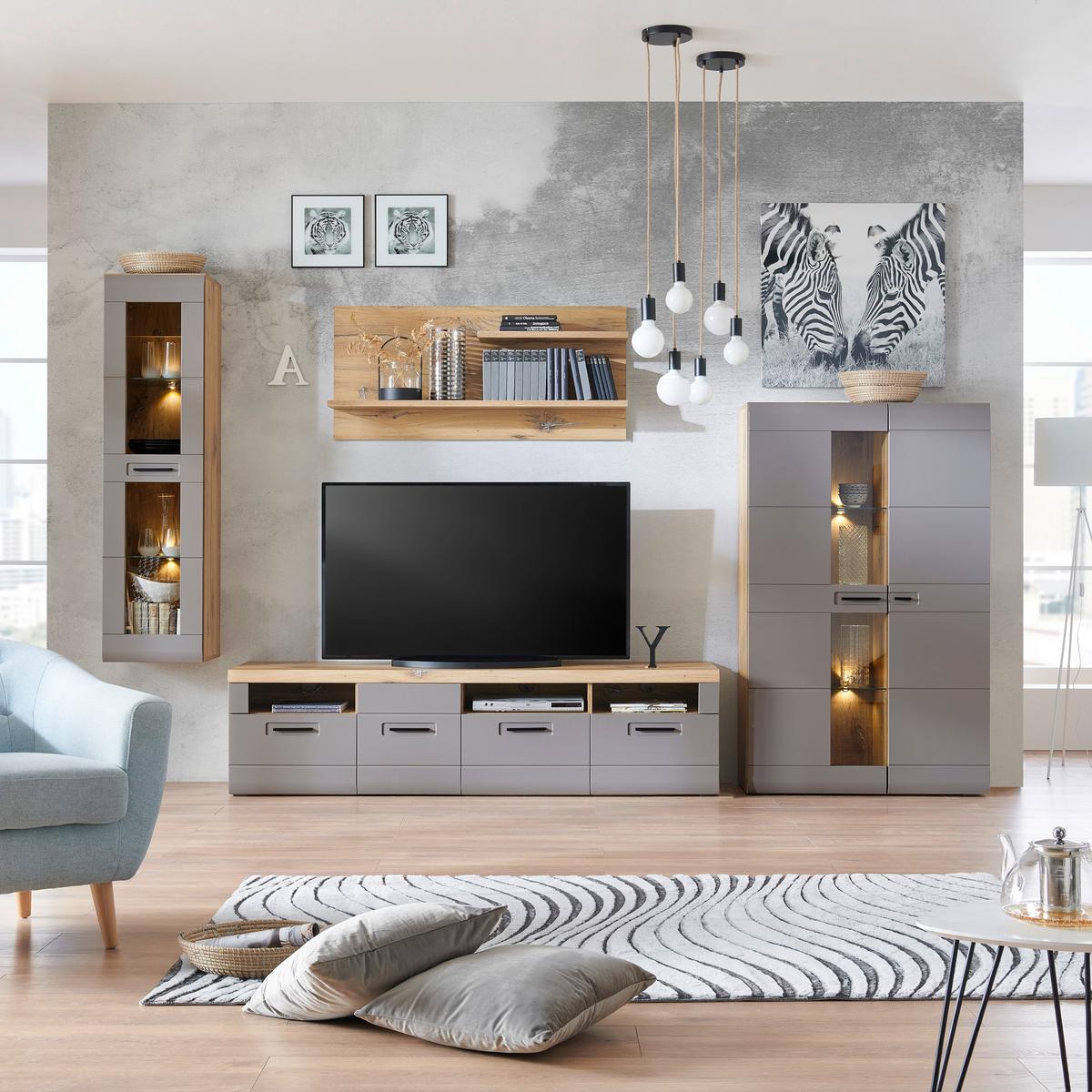 Viseća Vitrina Auris - siva, Moderno, staklo/drvni materijal (40,3/153,4/37,1cm) - Modern Living
