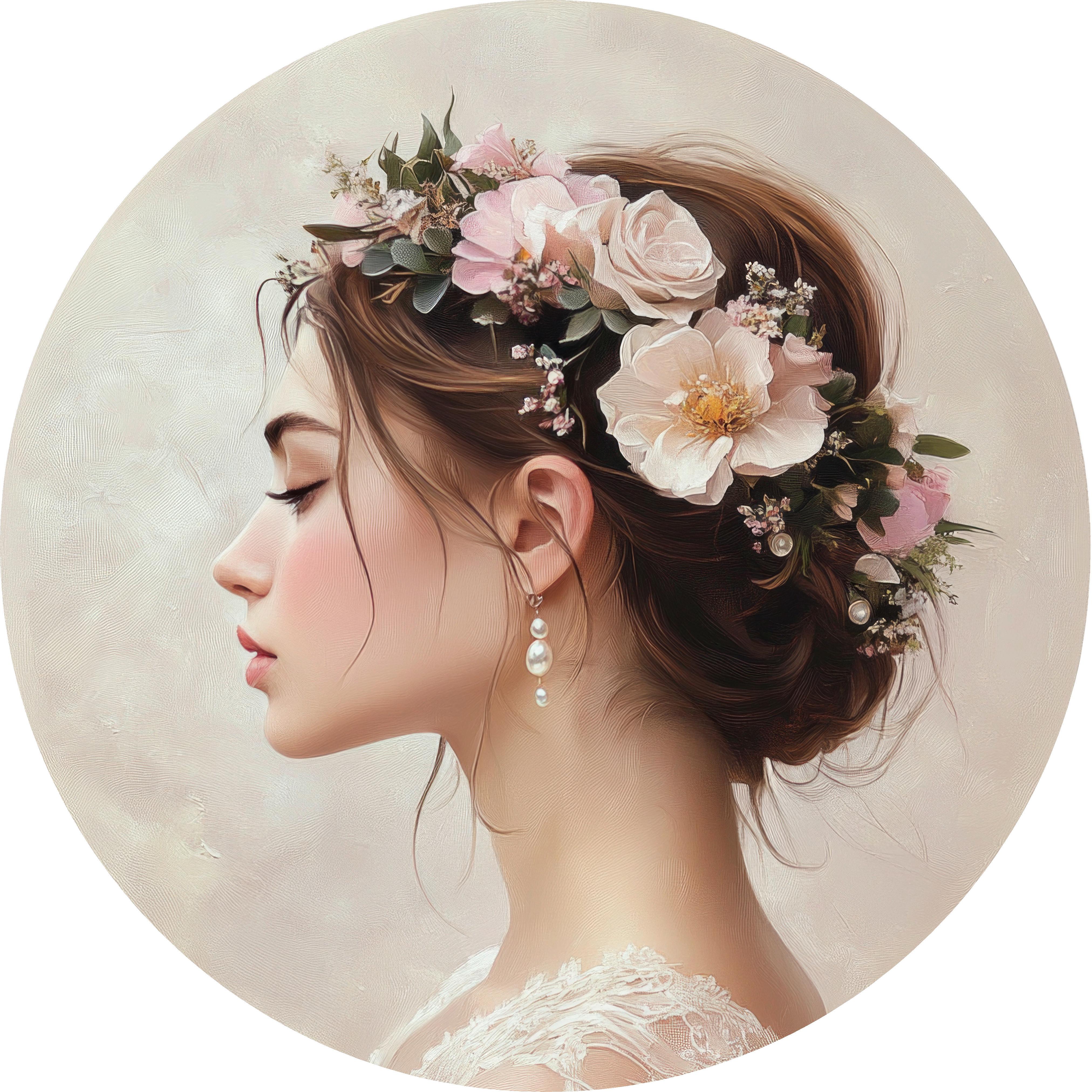 METALLBILD WOMAN WITH FLORAL CROWN - Hellbraun/Beige, Basics (40/0,3cm)