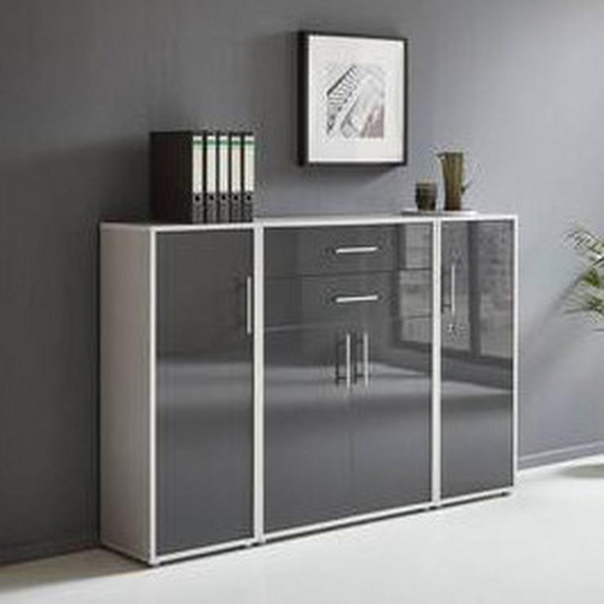 Aktenschrank Office Edition Sw Set 16 Grau - Anthrazit Hochglanz/Grau, MODERN, Holzwerkstoff (172,6/113,6/33cm) - MID.YOU