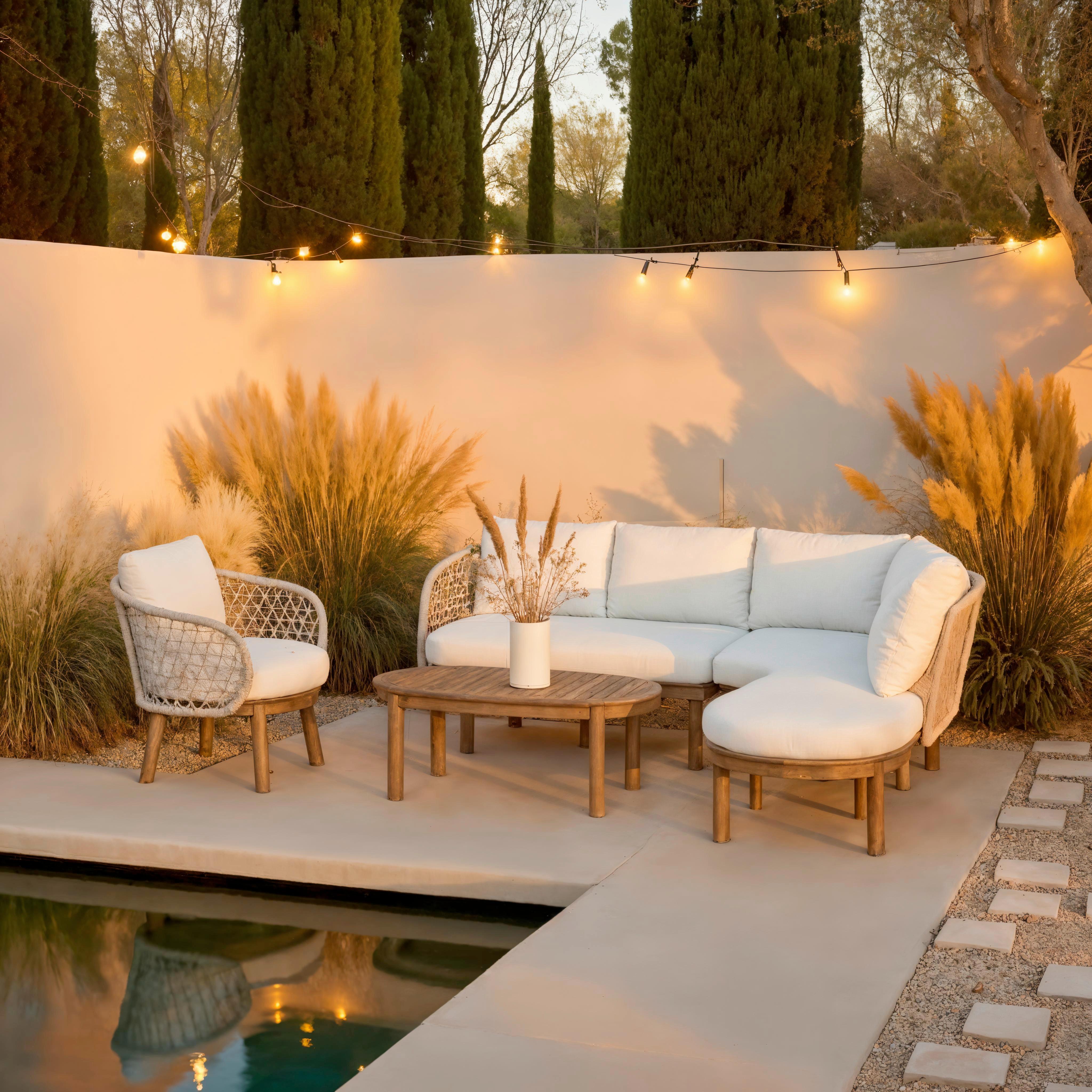 Lounge Garitura Belaya, Bela, 4-Delni Set - siva/barva oreha, Moderno, kovina/tekstil (244/205cm) - Bessagi Garden