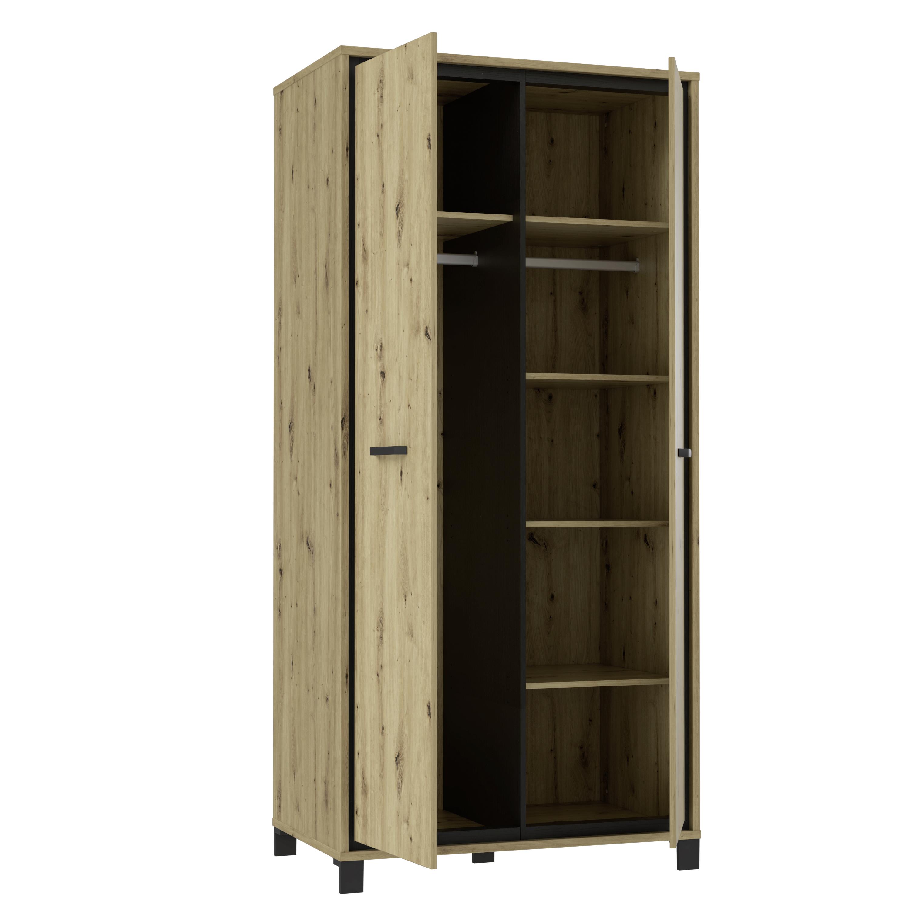 Kleiderschrank "Trondheim" , Schwarz, Eiche - Eichefarben/Schwarz, Basics, Holzwerkstoff/Kunststoff (99,1/209/60,3cm)