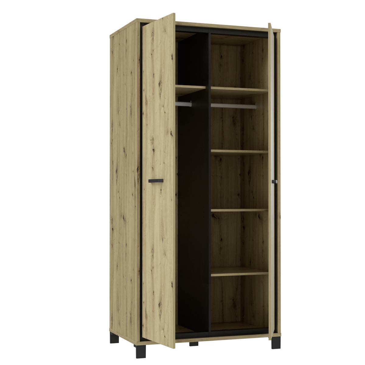 Kleiderschrank "Trondheim" , Schwarz, Eiche - Eichefarben/Schwarz, Basics, Holzwerkstoff/Kunststoff (99,1/209/60,3cm)