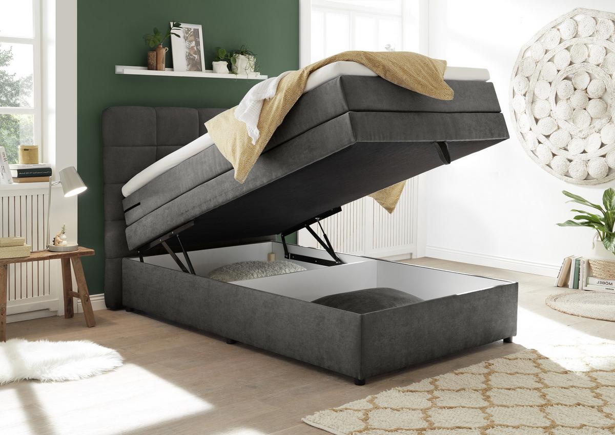 Boxspringbett Tacoma 3 inkl. Topper ca. 120x200cm Anthrazit - Anthrazit, KONVENTIONELL, Kunststoff (120/200cm) - MID.YOU