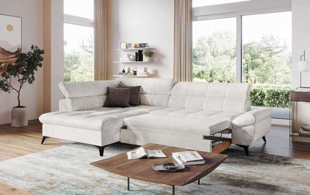 Sarokkanapé Apollo - krémszínű, Modern, faalapú anyag/textil (201/78/296cm) - Mömax