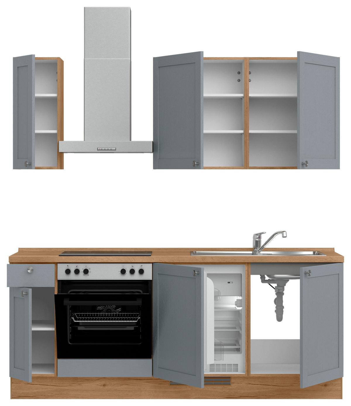 Küchenleerblock Frame Low o. Geräte Blaugrau - Edelstahlfarben/Eichefarben, MODERN, Holzwerkstoff/Metall (210cm) - Nobilia