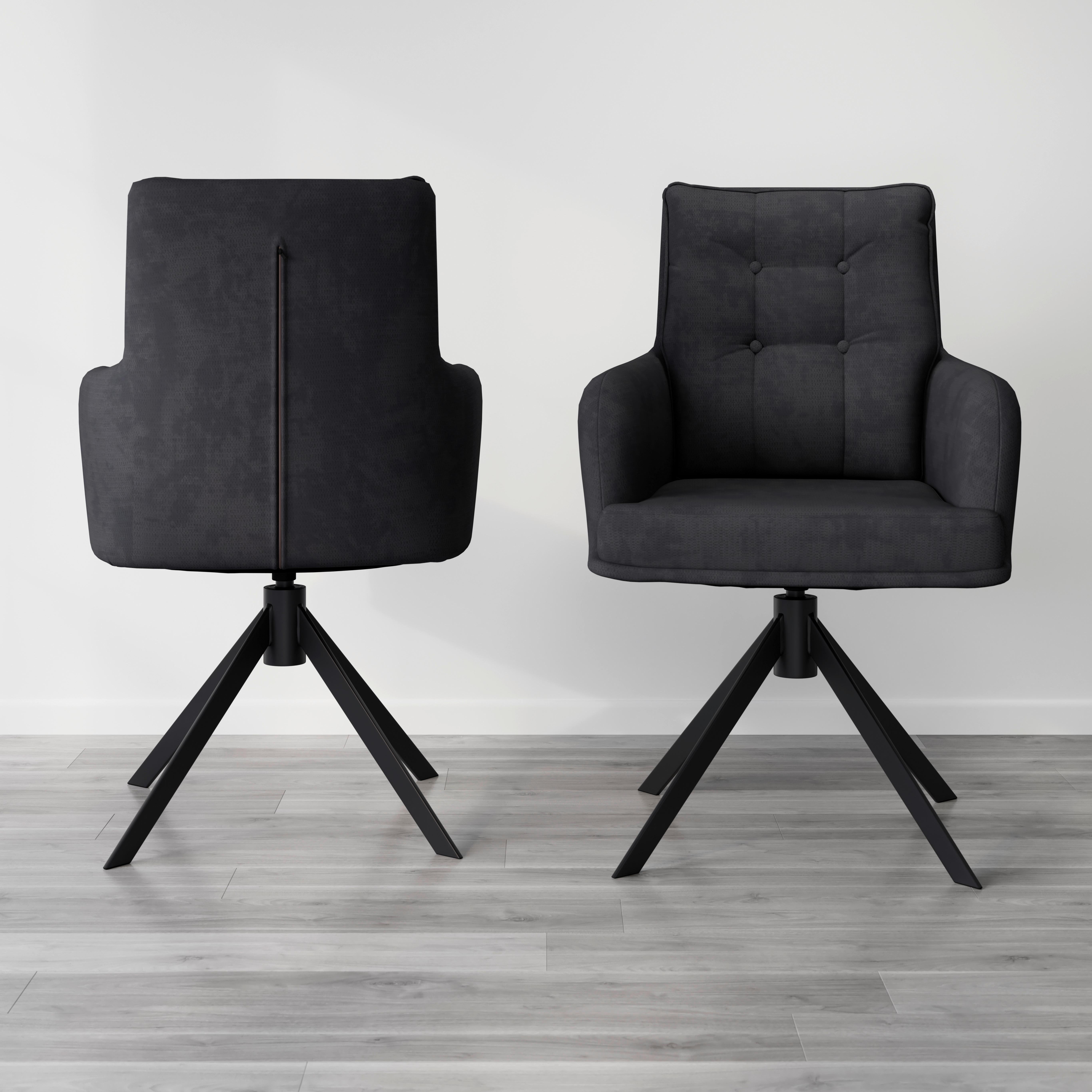 Armlehnstuhl Marietta Schwarz Webstoff Gepolstert - Schwarz, MODERN, Holz/Textil (60/92/67cm) - Bessagi Home