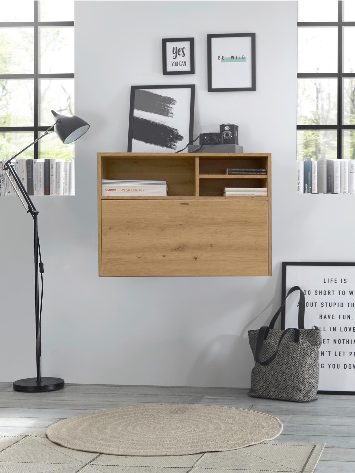 Raft pentru masa de birou Mister Office - culoare lemn stejar, Modern, material pe bază de lemn (80/58/25cm) - Modern Living