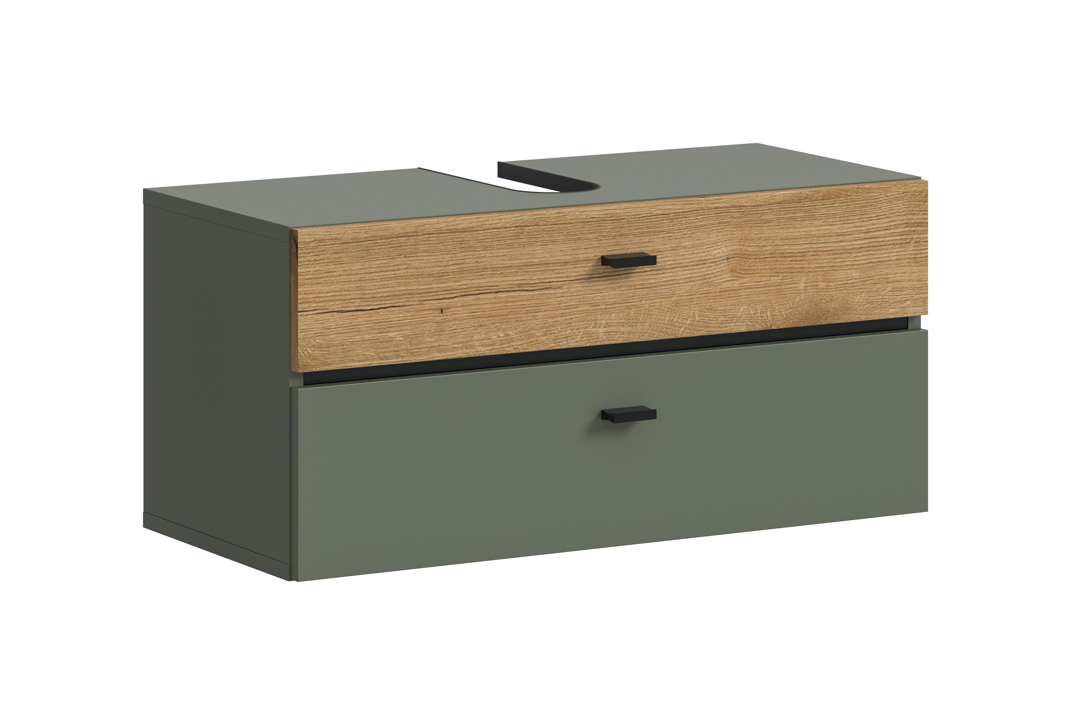 Waschbeckenunterschrank Aqua Grün/Eichefarben - Eichefarben/Schwarz, Trend, Holzwerkstoff/Kunststoff (75/35/35cm) - MID.YOU