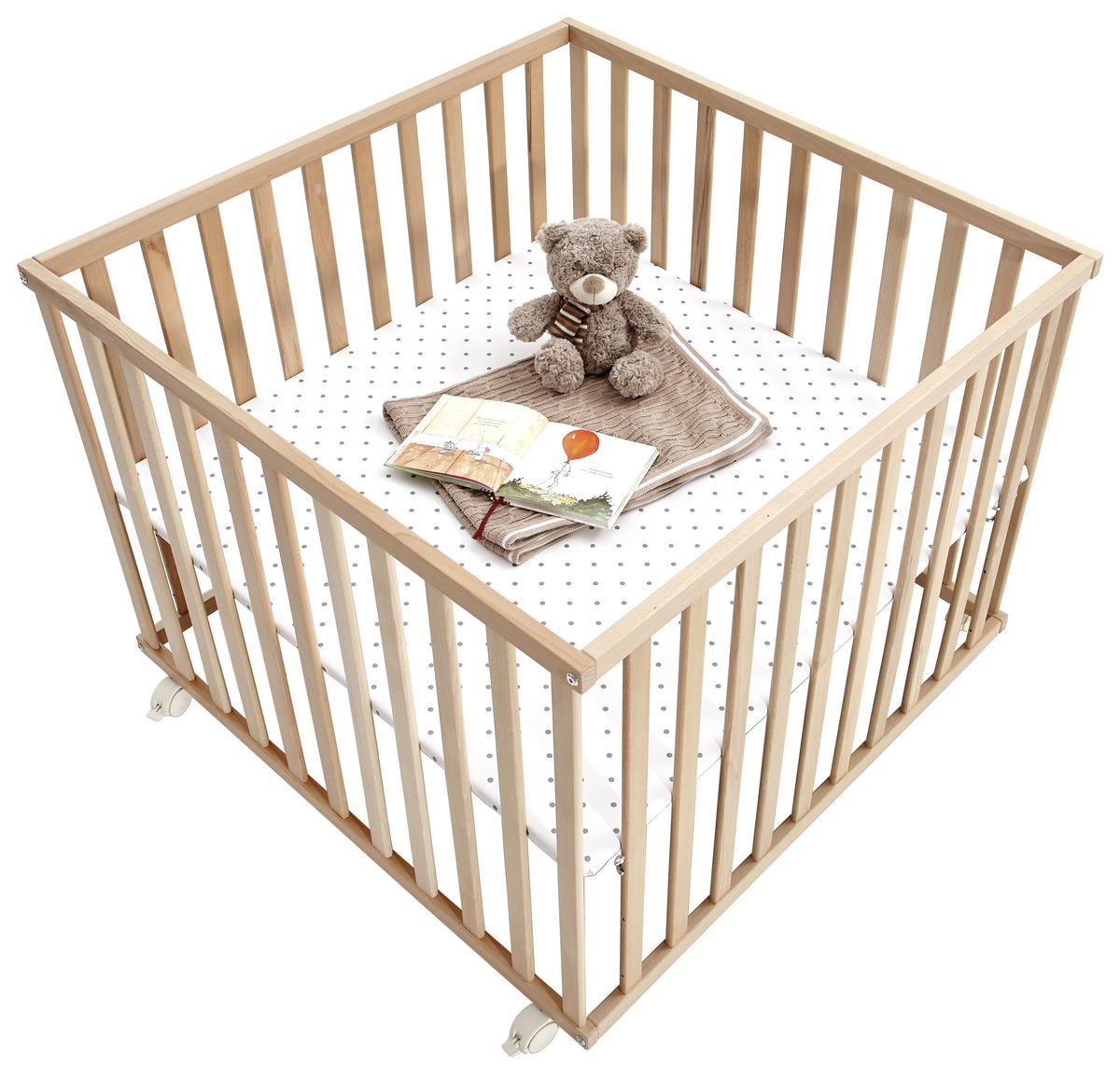KOJEC NA KÓŁKACH ROMEO - kolor bukowy, Basics, tworzywo sztuczne/drewno (97/97/70cm) - My Baby Lou
