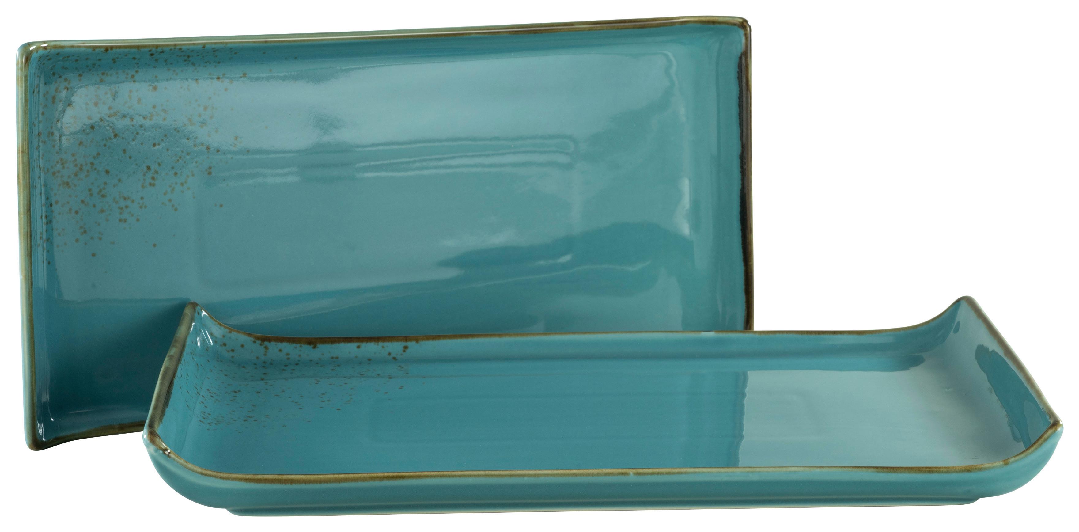 Set Pladnjev Za Serviranje Water, 2-Delni - turkizna, Trend, keramika (16,5/33cm) - Creatable
