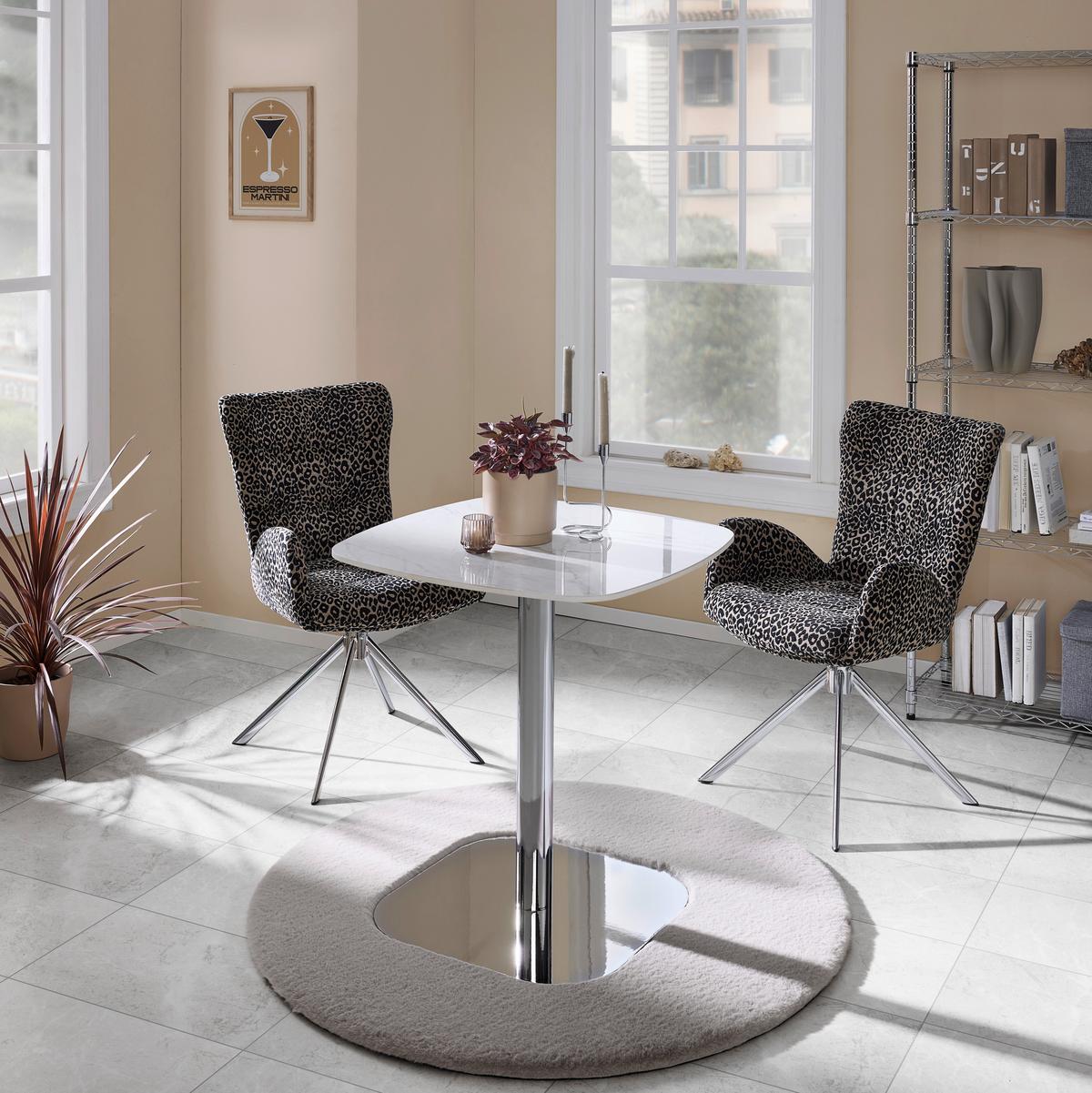 Bistrotisch Theo Weiß/Chromfarben - Chromfarben/Weiß, MODERN, Stein/Metall (70/70/75cm) - Premium Living