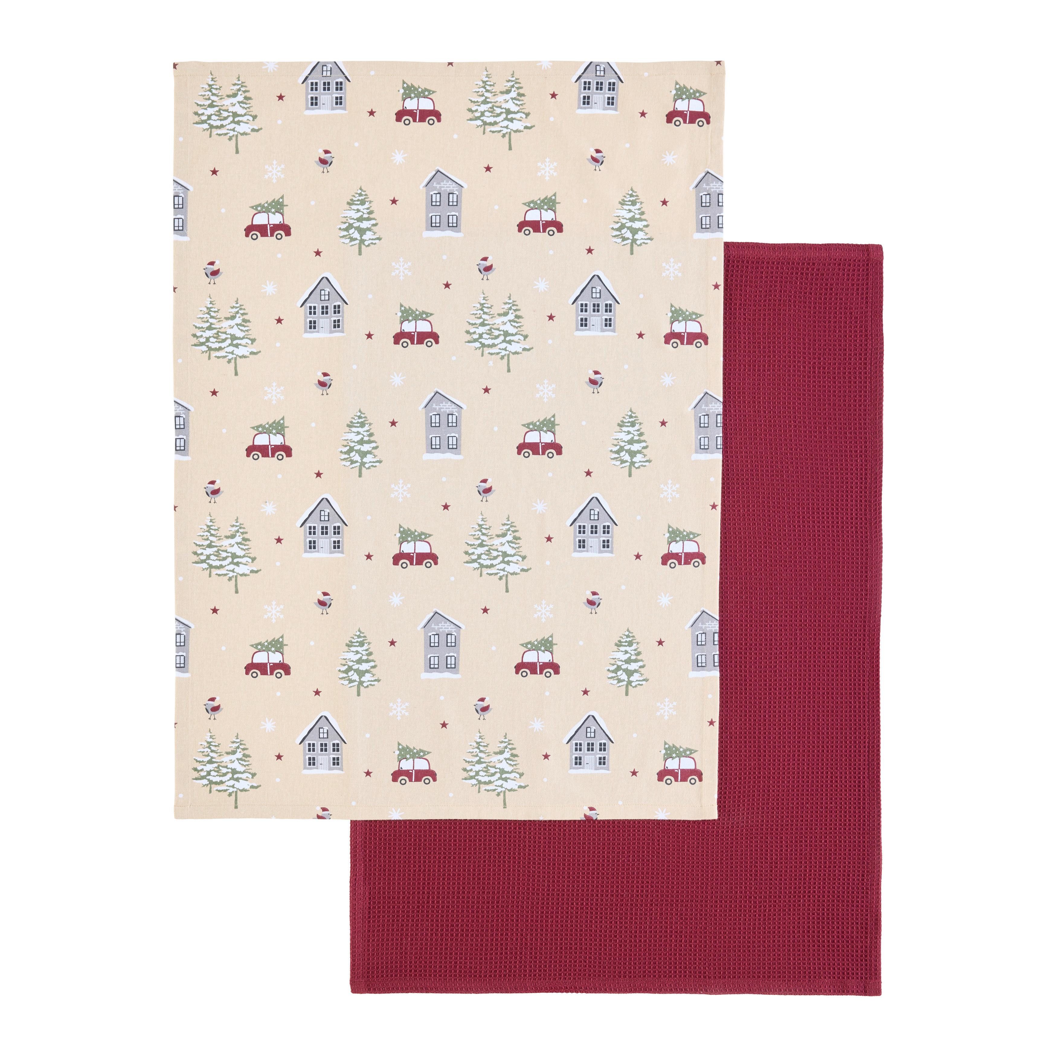 Geschirrtuch-Set Home Rot/Beige 2er Set - Beige/Rot, KONVENTIONELL, Textil (50/70cm) - Mömax