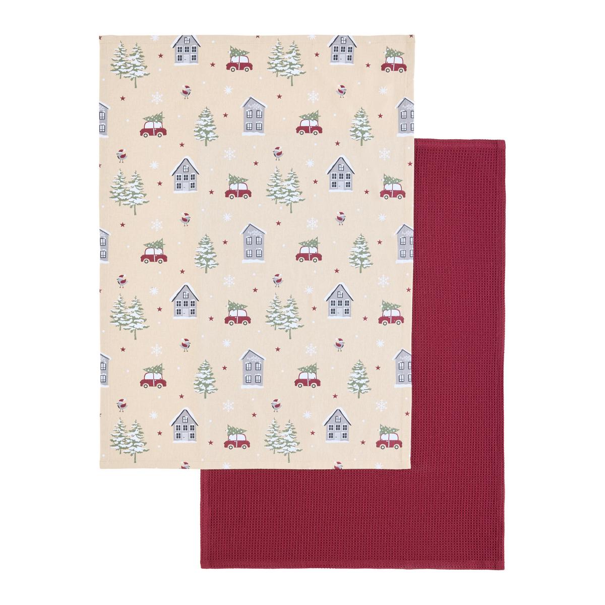 Geschirrtuch-Set Home Rot/Beige 2er Set - Beige/Rot, KONVENTIONELL, Textil (50/70cm) - Mömax