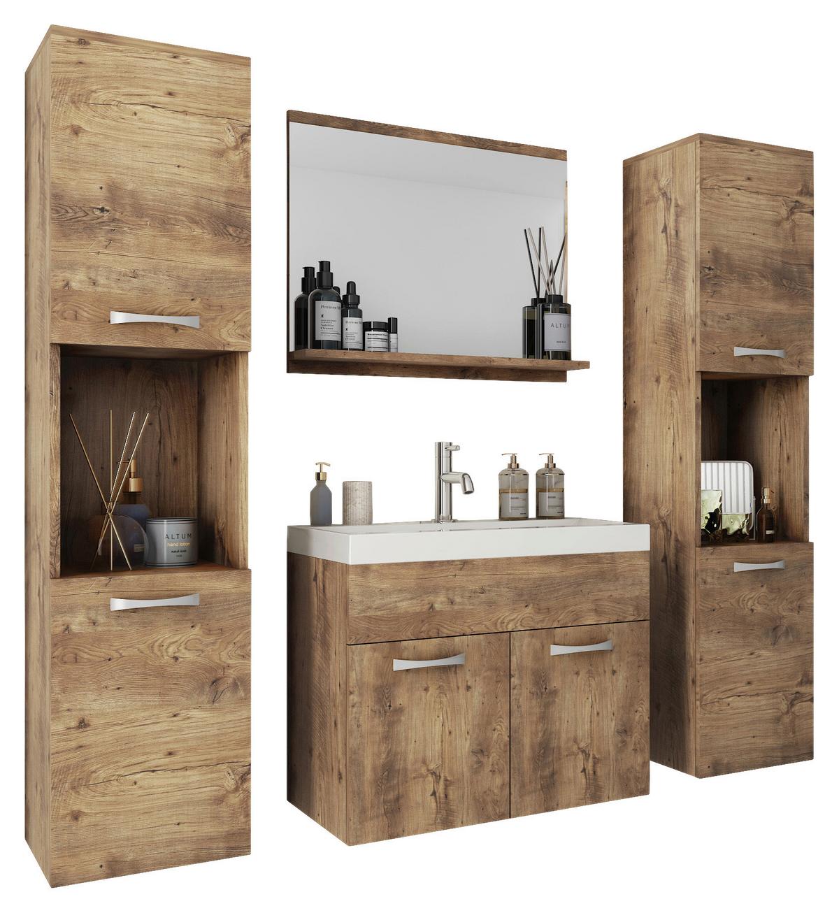 Badmöbel-Set 5-tlg. Montreal XL ca. 120 cm Kastanie - Kastanienfarben/Weiß, LIFESTYLE, Holzwerkstoff/Metall (120cm) - P & B