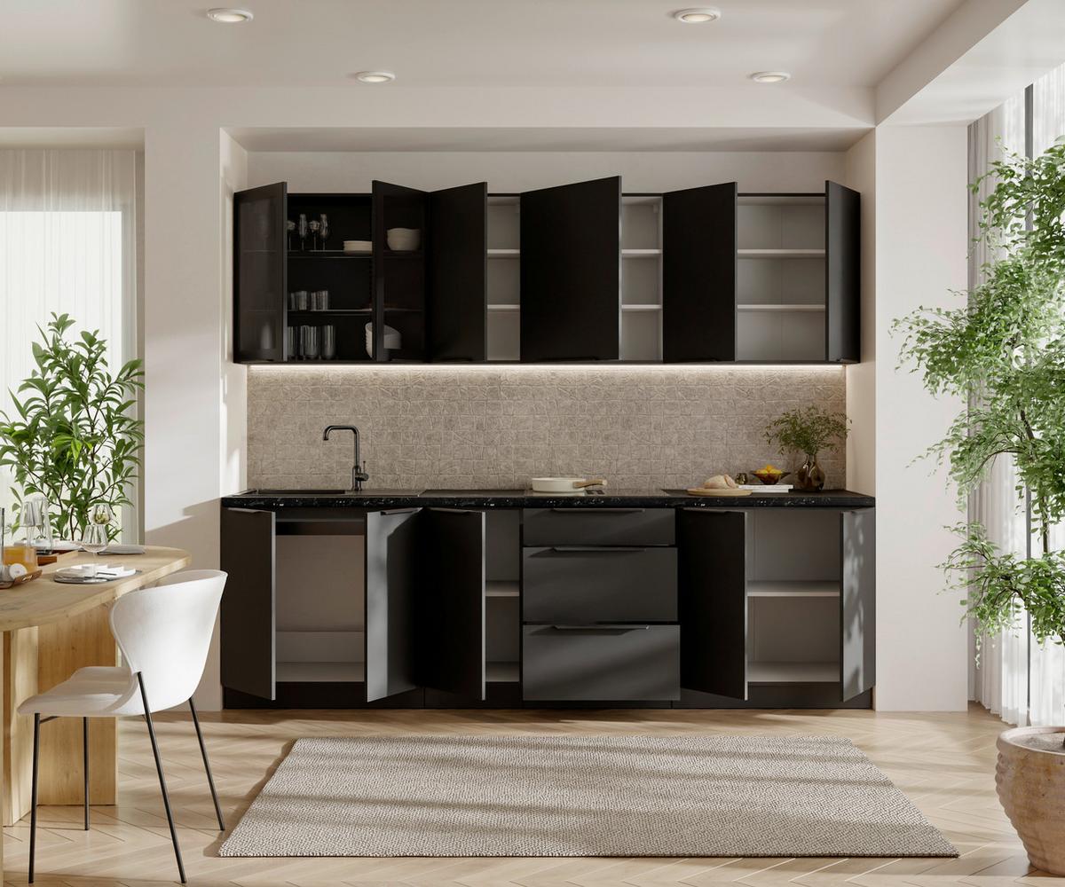 Blok Kuhinja Siena - crna, Moderno, staklo/metal (260/210/60cm) - Modern Living