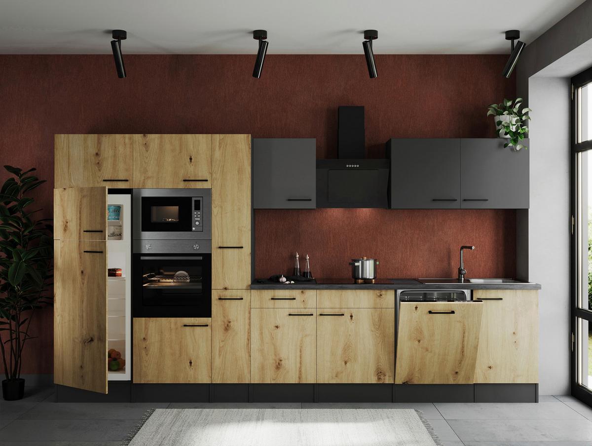 Kuhinjski Blok Z Aparati Oliver, 370cm - siva/črna, Design, kovina/leseni material (370cm) - Respekta