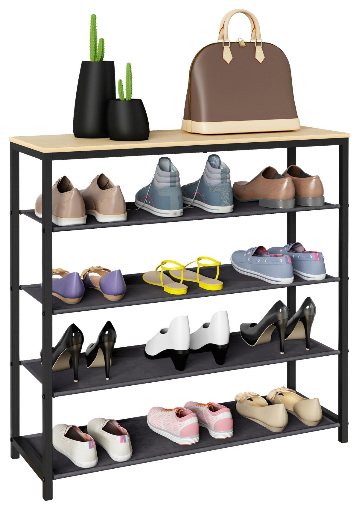 Regal Za Čevlje Taliro 4, Črna, Barva Hrasta - črna/barve medu, Design, kovina/leseni material (90/87/30cm) - MID.YOU