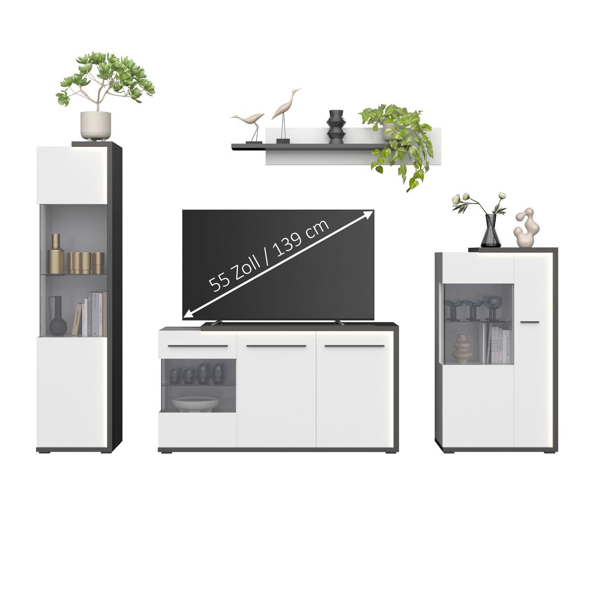 Komoda Ambiente Plus - bijela/bijela visoki sjaj, Moderno, staklo/drvni materijal (153,4/81,6/43,6cm) - Modern Living