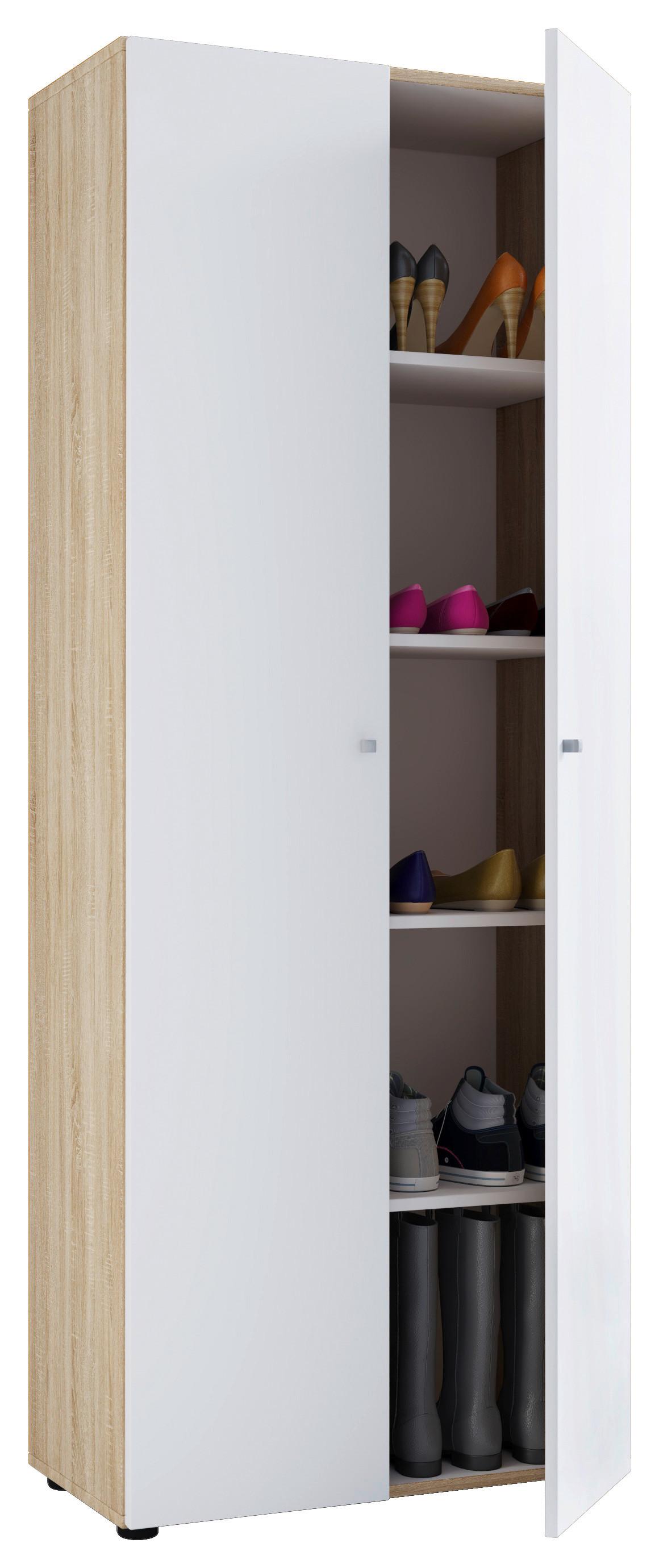 Schuhschrank Vandol I 5 Dt - Weiss/Eichefarben, Design, Holzwerkstoff/Kunststoff (71/180/39cm) - MID.YOU