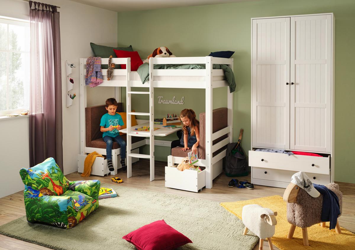 Etagenbett aus Kiefer Massiv ca. 90x200cm - Weiss/Grau, Romantik / Landhaus, Holz/Holzwerkstoff (99/170/209cm) - Zandiara