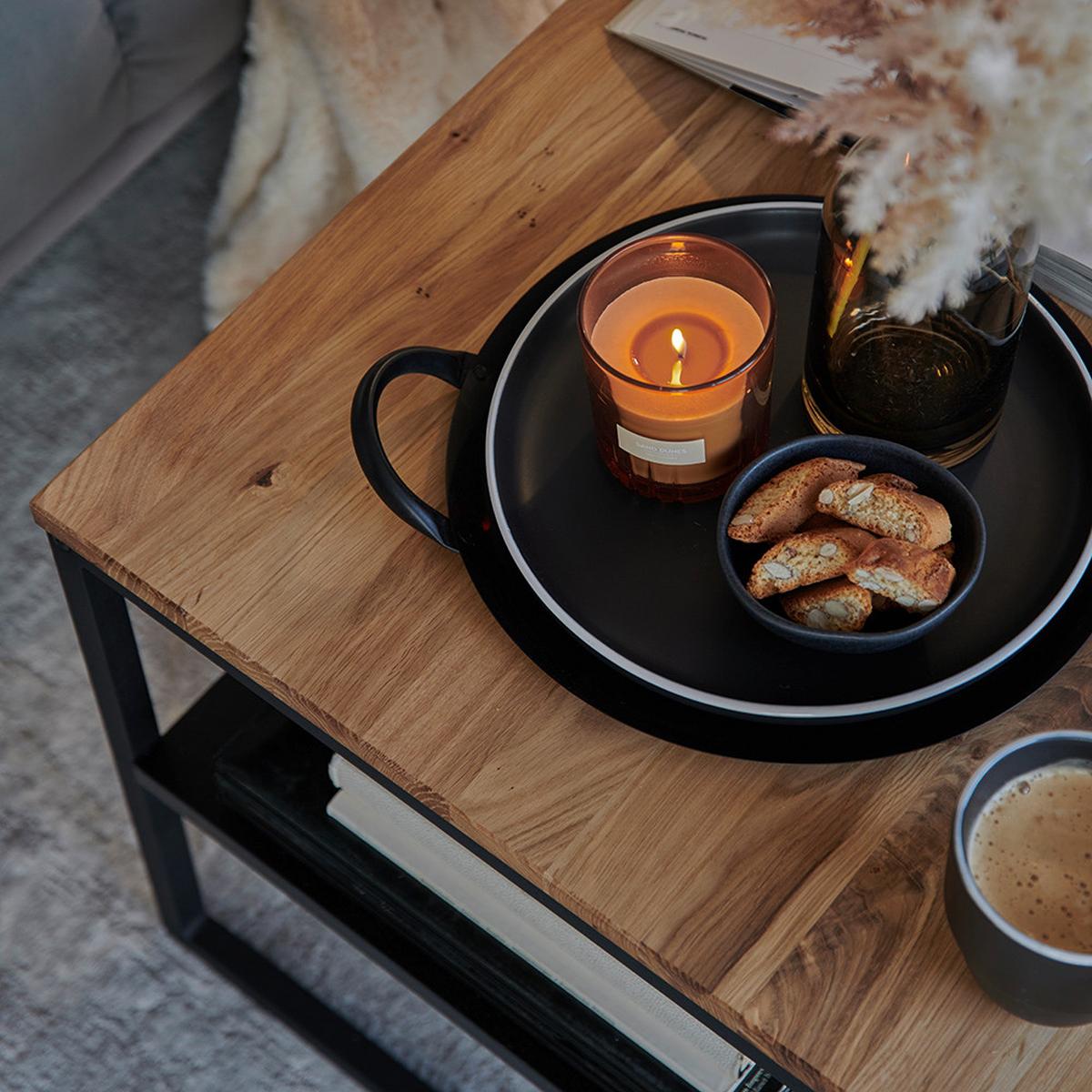Couchtisch Dallas II Schwarz/ Wildeiche massiv - Eichefarben/Schwarz, LIFESTYLE, Holz/Holzwerkstoff (70/70/45cm) - Based