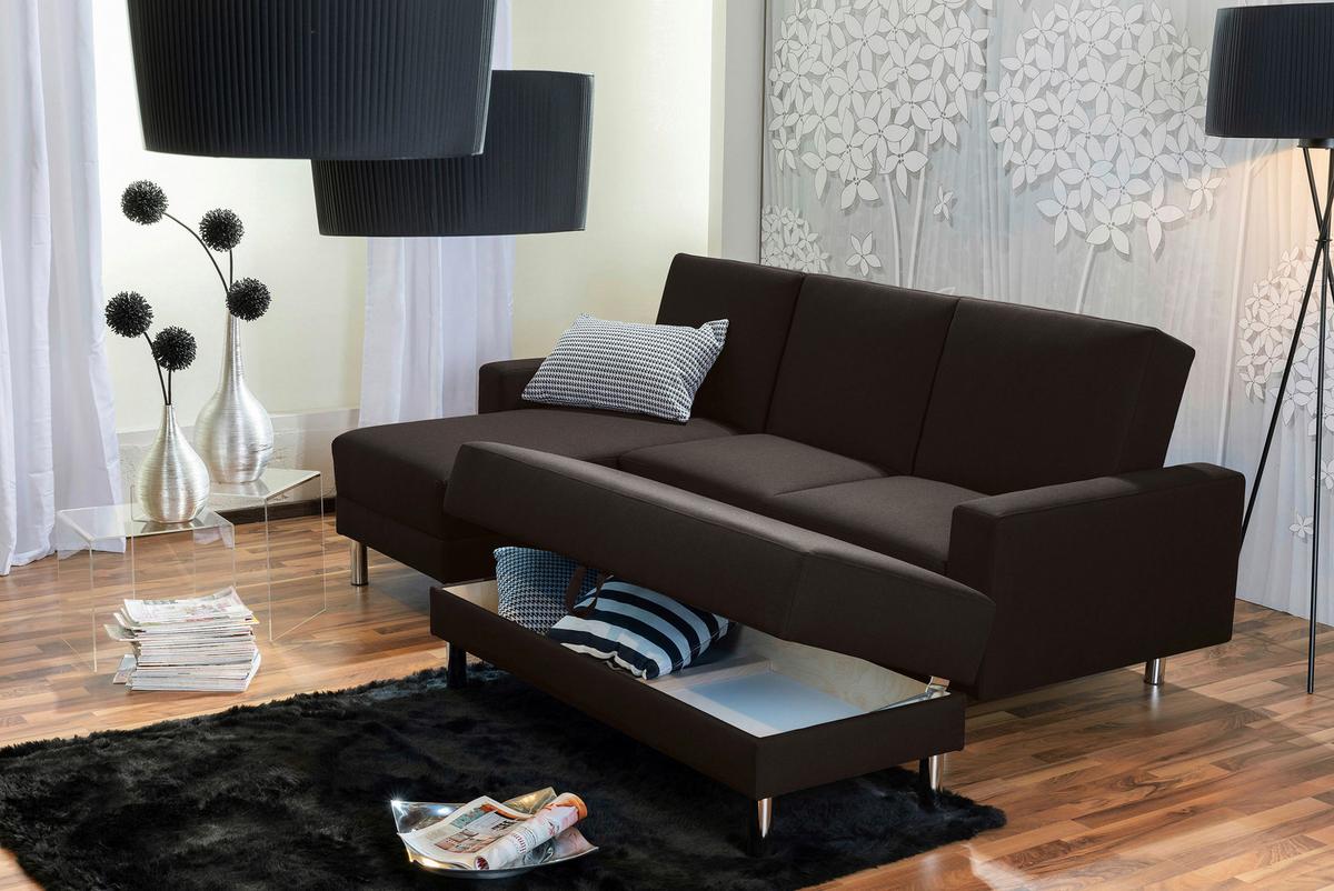 ECKSCHLAFSOFA JUST FASHION - Chromfarben/Dunkelbraun, KONVENTIONELL, Textil/Metall (152/230cm) - Max Winzer