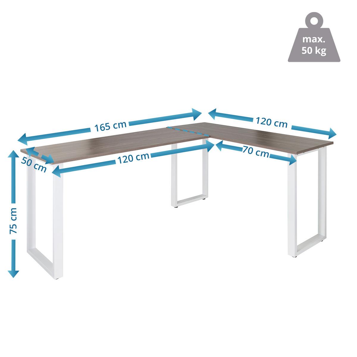 Kotna Pisalna Miza Workspace Basic I, Siva, Bela - siva/bela, Basics, kovina/leseni material (165/120/75cm) - MID.YOU