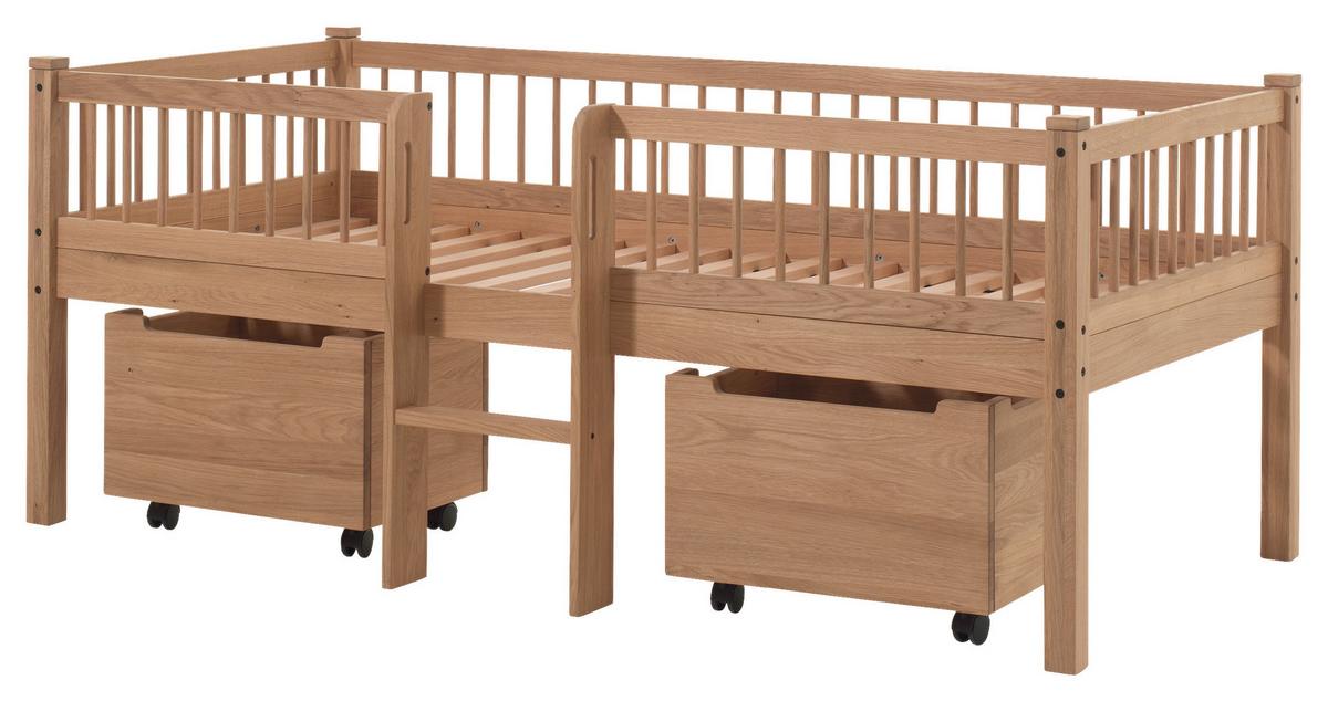 Spielbett FORREST Eichefarben ca.90x200cm Echtholz, Bettlade - Eichefarben/Naturfarben, MODERN, Holz (90/200cm) - Vipack