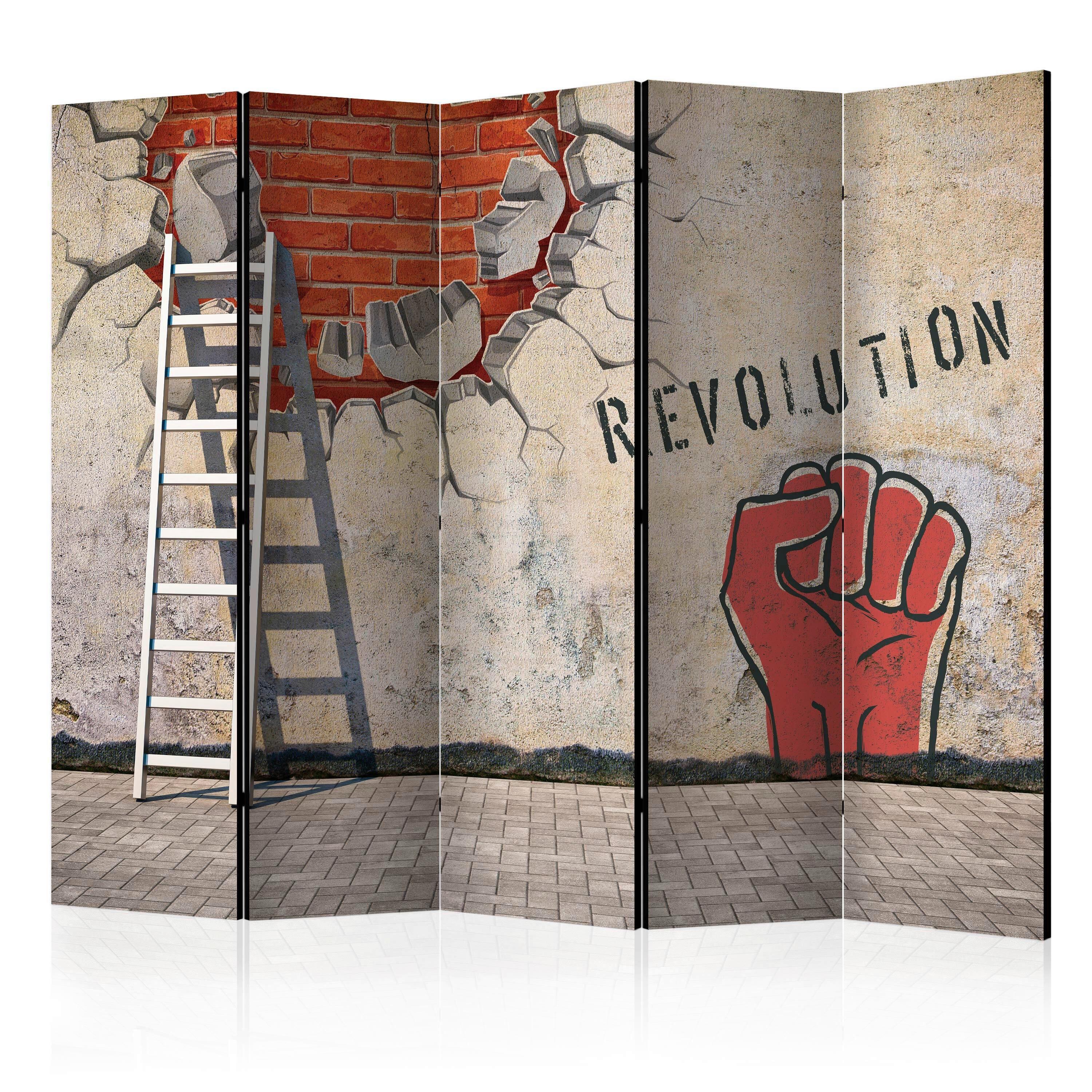 Paravan Revolution I, 5-Delni, Dvostranski - svetlo rdeča/bež, Basics, tekstil/les (225/172/3cm) - artgeist