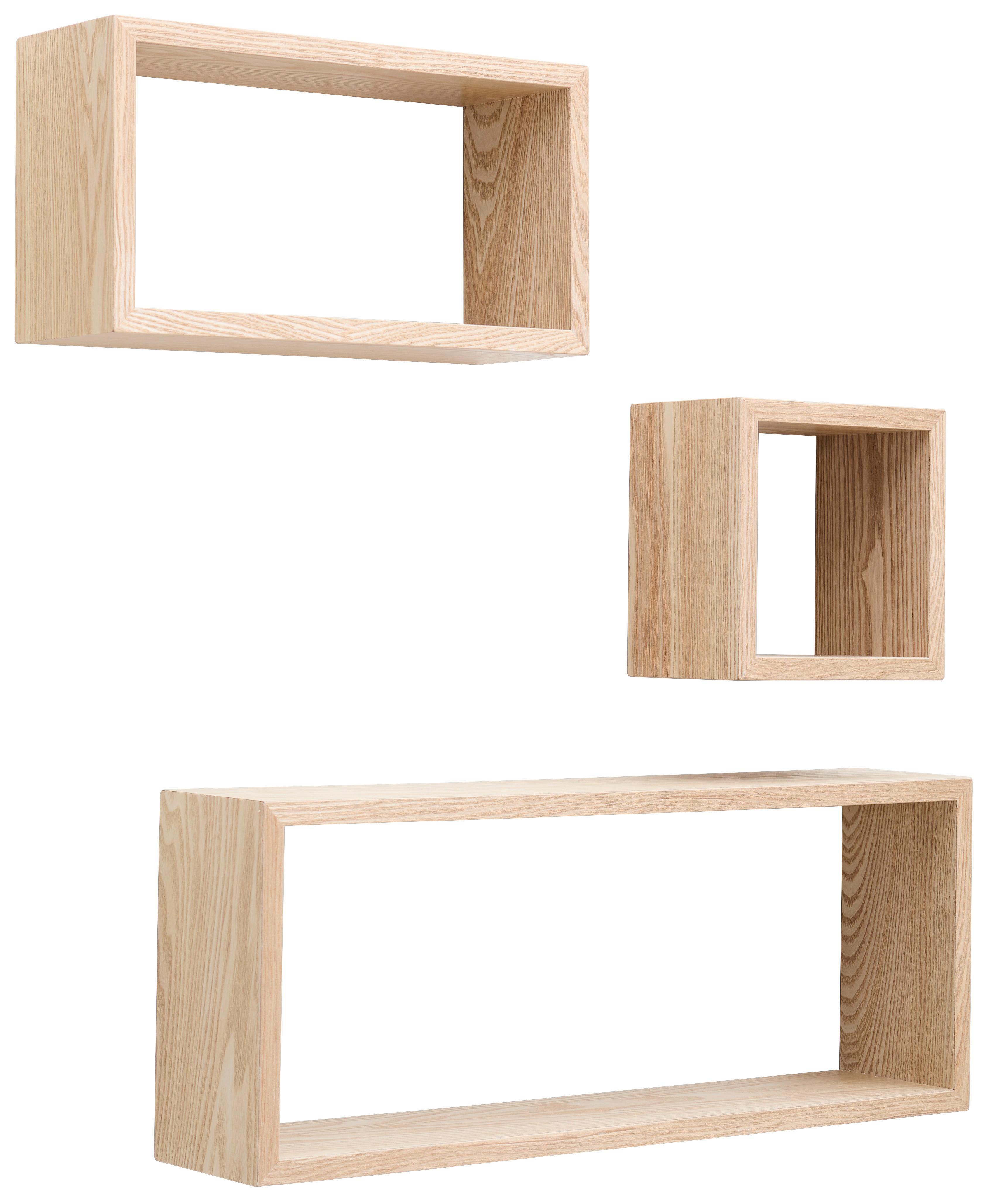 ZESTAW REGAŁÓW ŚCIENNYCH KURT - kolor dębowy, Basics, materiał drewnopochodny (19,5/19,5/12cm) - Carryhome