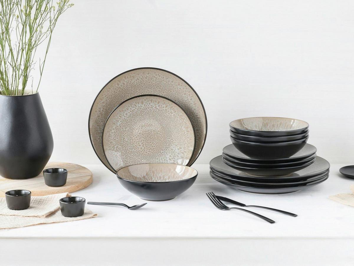 Jedilni Servis Malmö, 12-Delni - črna/bež, Basics, keramika - Creatable