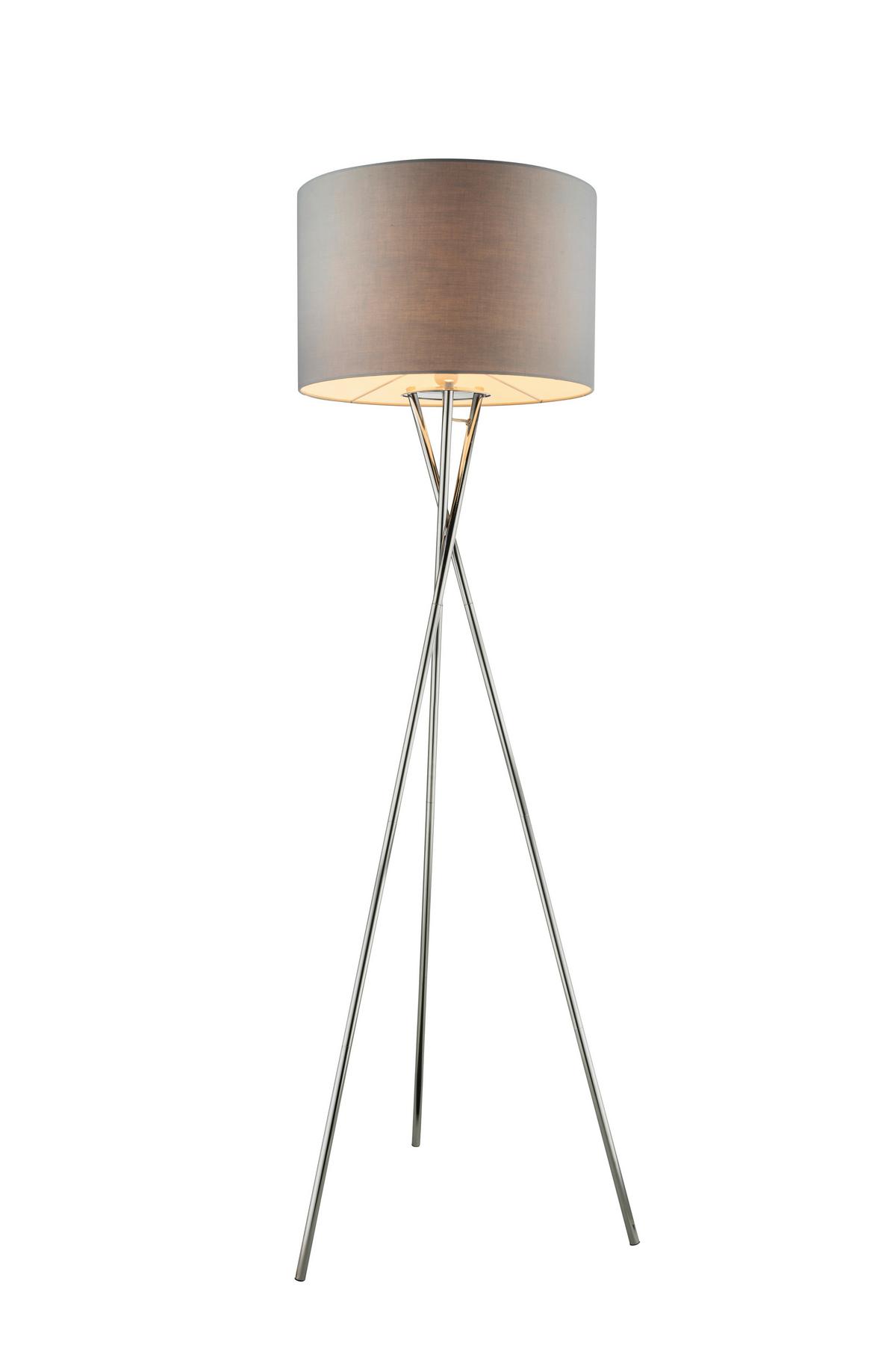 Stehleuchte Gustav Chromfarben max. 60 Watt - Chromfarben/Grau, KONVENTIONELL, Textil/Metall (62/160cm) - Globo