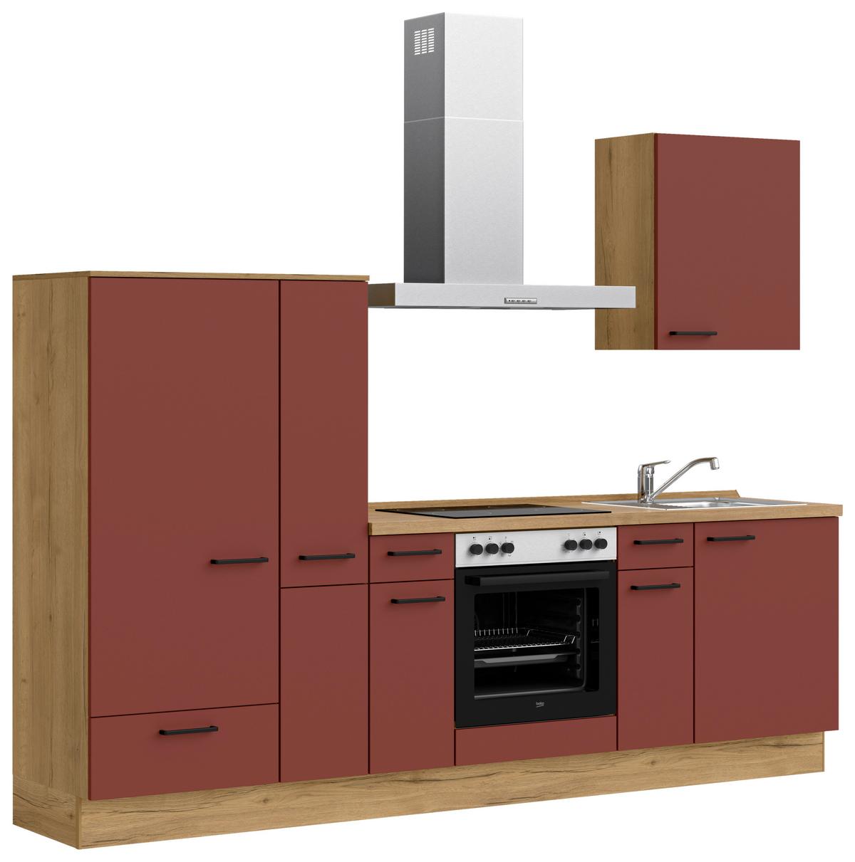 Küchenblock Easytouch Low m. Geräten Dunkelrot - Eichefarben/Schwarz, MODERN, Holzwerkstoff/Metall (270cm) - Nobilia