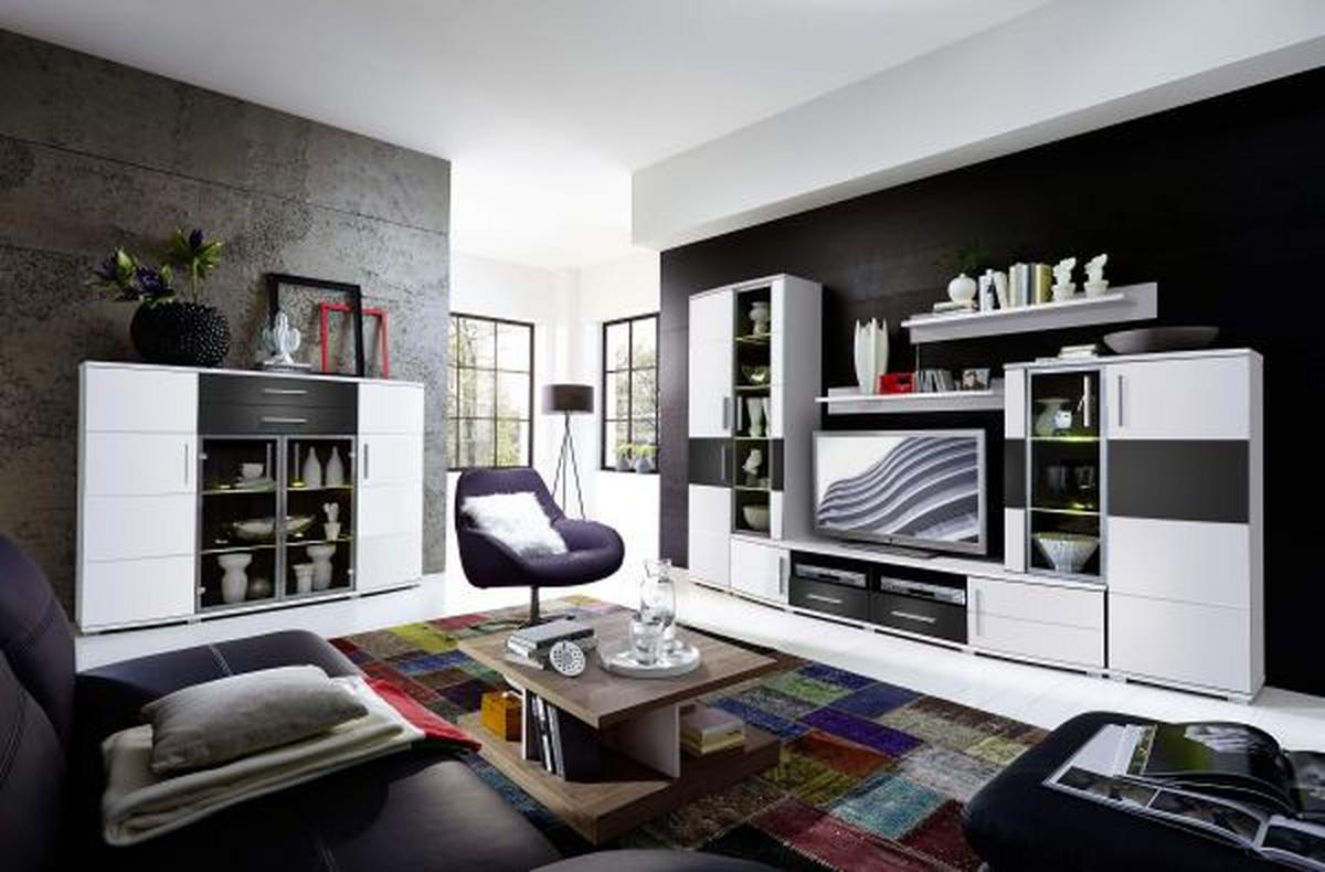 Wohnwand in Weiss/Grau Hochglanz - Weiss/Grau, Modern, Holz (296/198/50cm) - Mömax