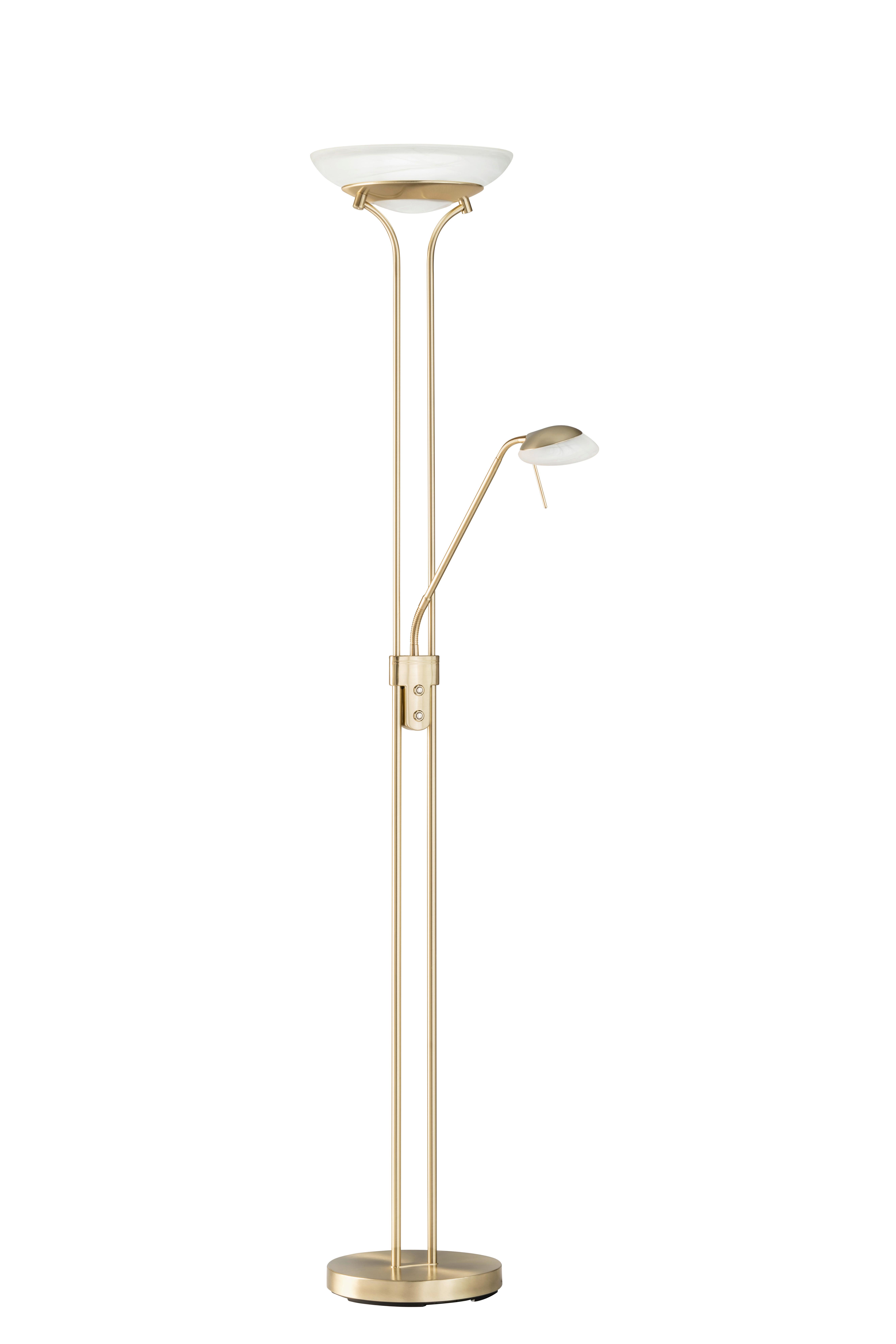 LED-Deckenfluter Pool Messingfarben max. 28+5 Watt - Messingfarben/Weiß, KONVENTIONELL, Glas/Metall (32/32/182cm) - Fischer & Honsel