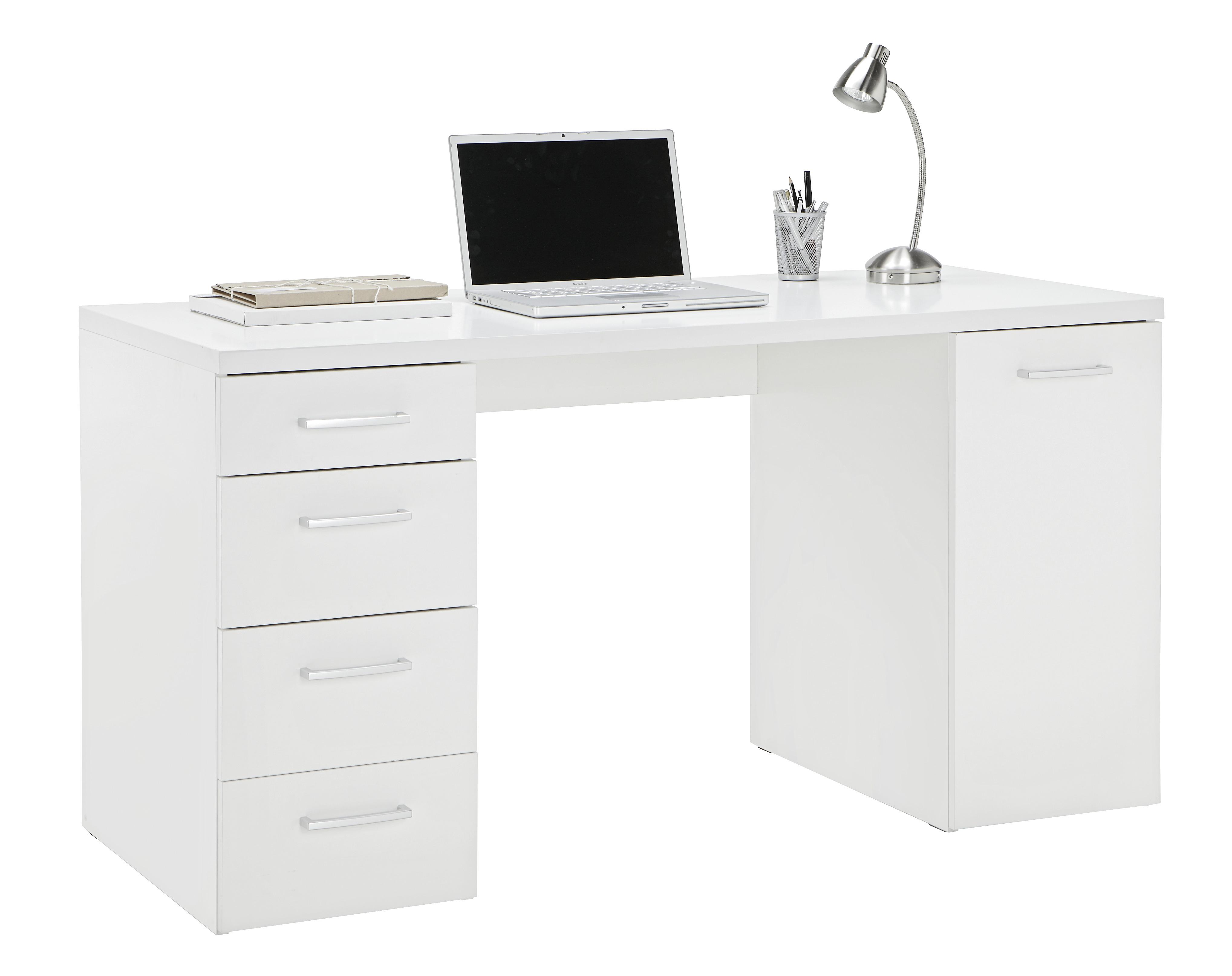 Schreibtisch in Weiss - Weiss/Alufarben, Konventionell, Kunststoff (139/74/60cm) - Modern Living