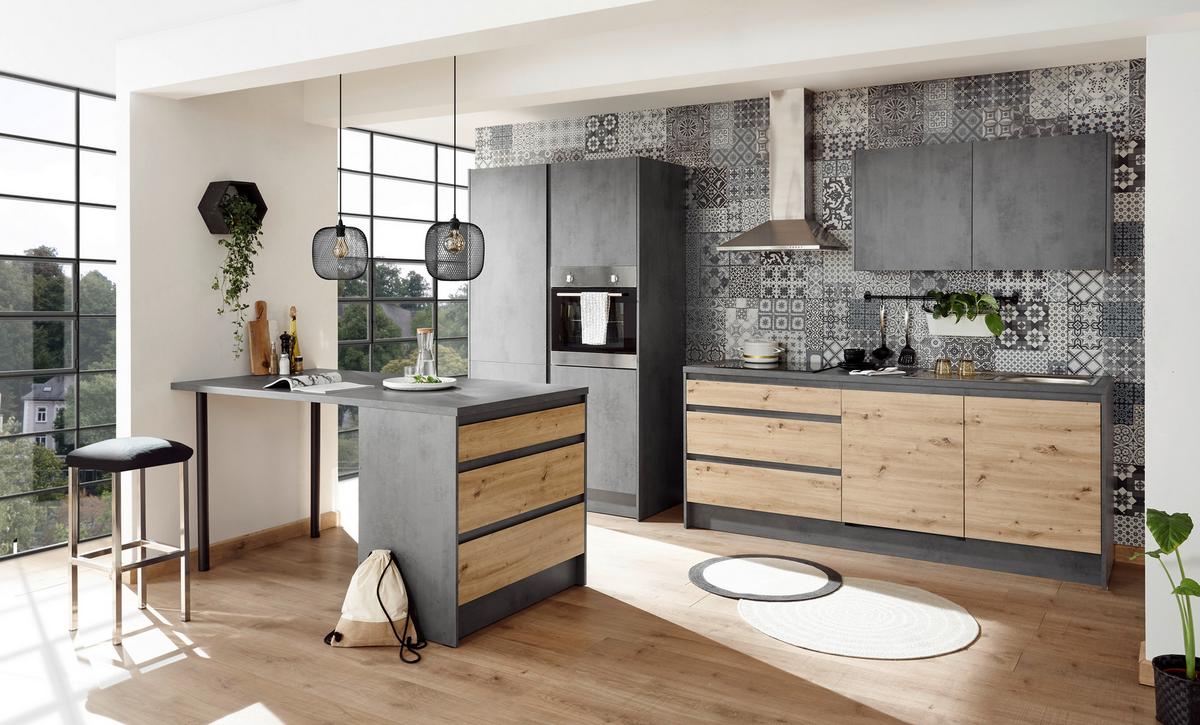 Kuhinjski Otok Troja, Antracit, Barva Hrasta - antracit/hrast artisan, Design, leseni material (180/91/90cm) - MID.YOU