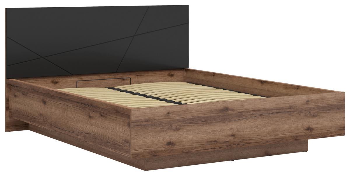 Bett Forn ca. 160x200 cm Schwarz/Eiche - Eichefarben/Schwarz, MODERN, Holzwerkstoff (160/200cm) - MID.YOU