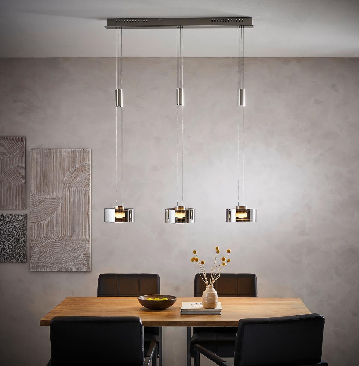 LAMPA WISZĄCA LED 60651 - kolor niklowy/kolor chromowy, Design, metal/szkło (95/20/100-160cm) - Fischer & Honsel